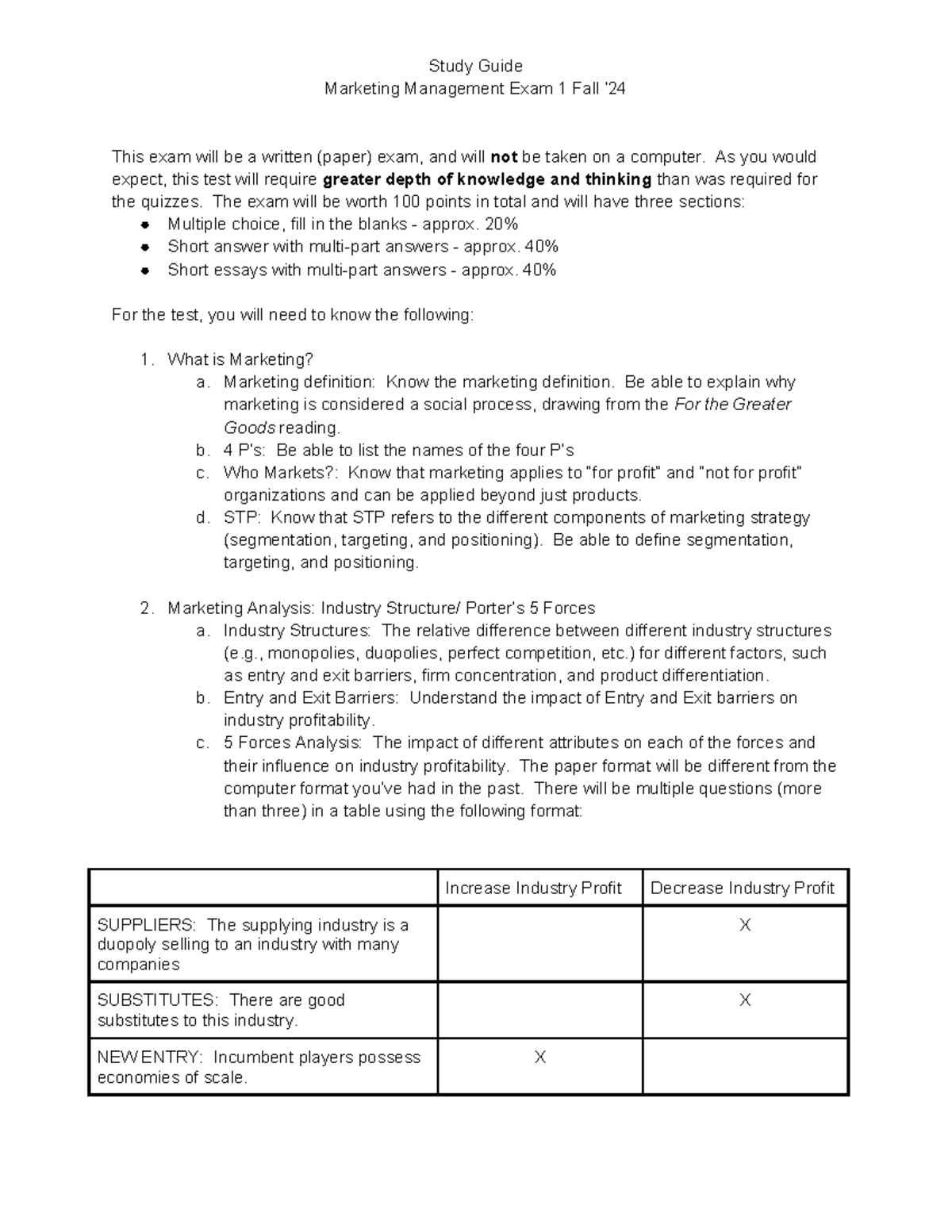Final Study Guide for Marketing Management Exam 1 F25 - Studocu