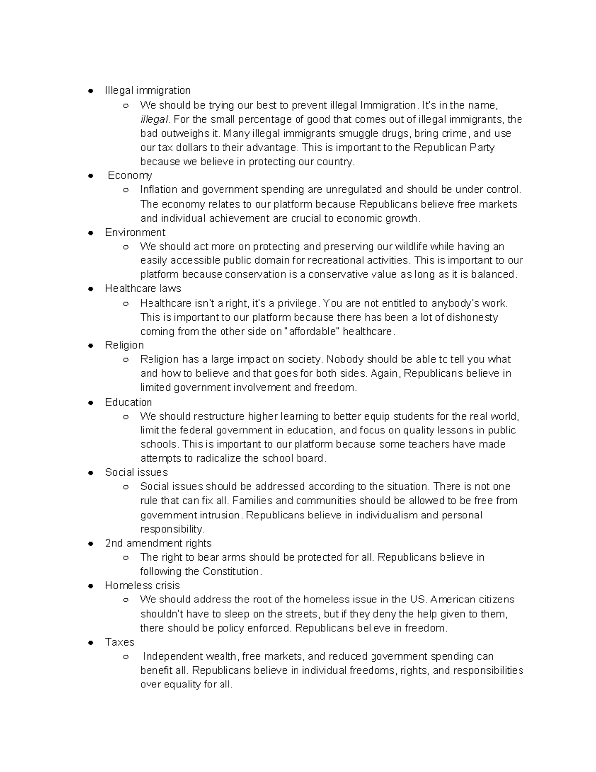 Gov Presidential 10 List: Key Issues for Republican Platform - Studocu