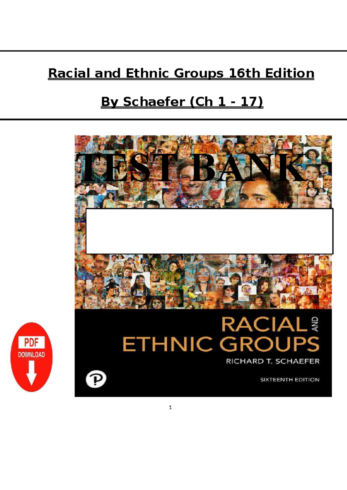 Test Bank for Racial and Ethnic Groups (16th Ed.) by Schaefer: Chapters ...