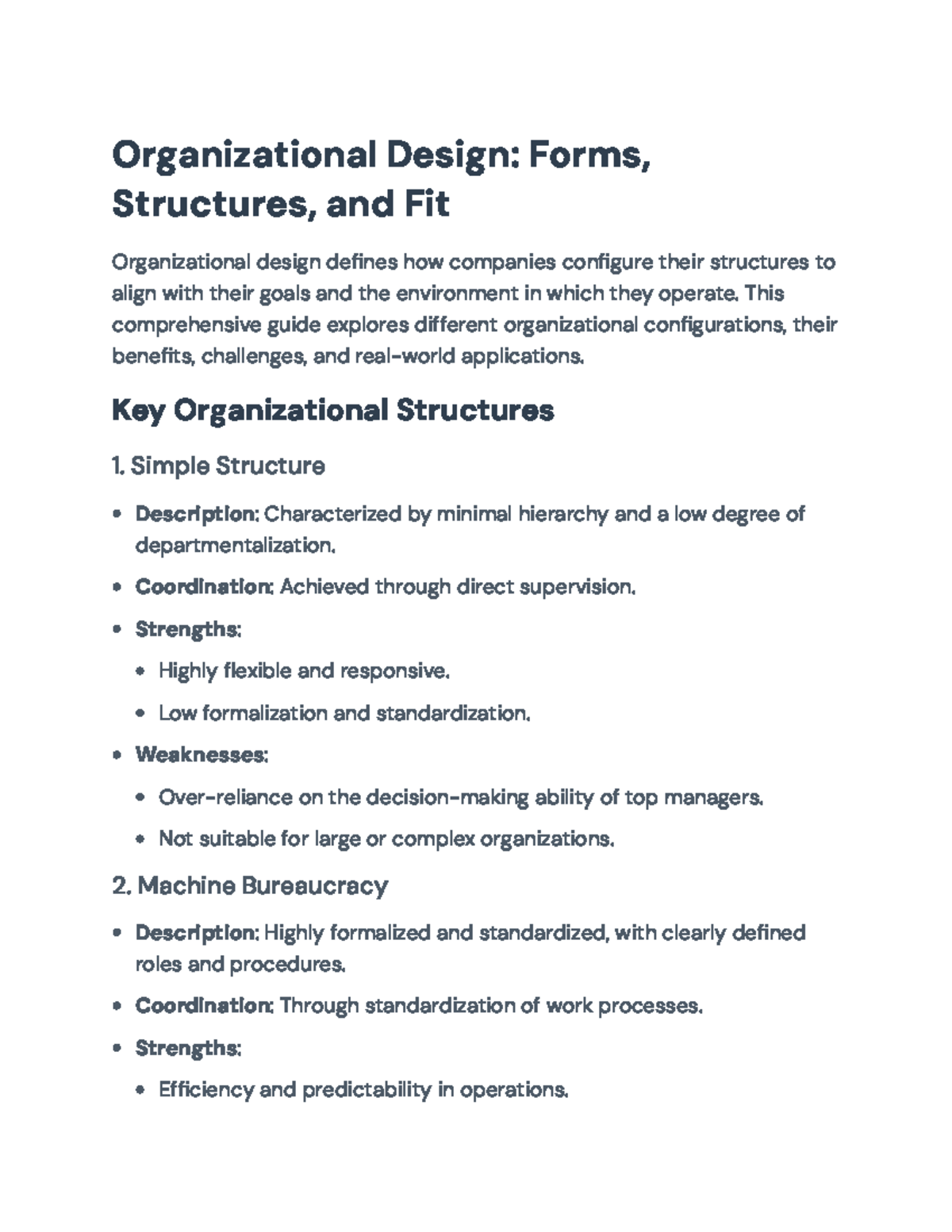 Organizational Design: Understanding Structures, Strategies, and Fit ...