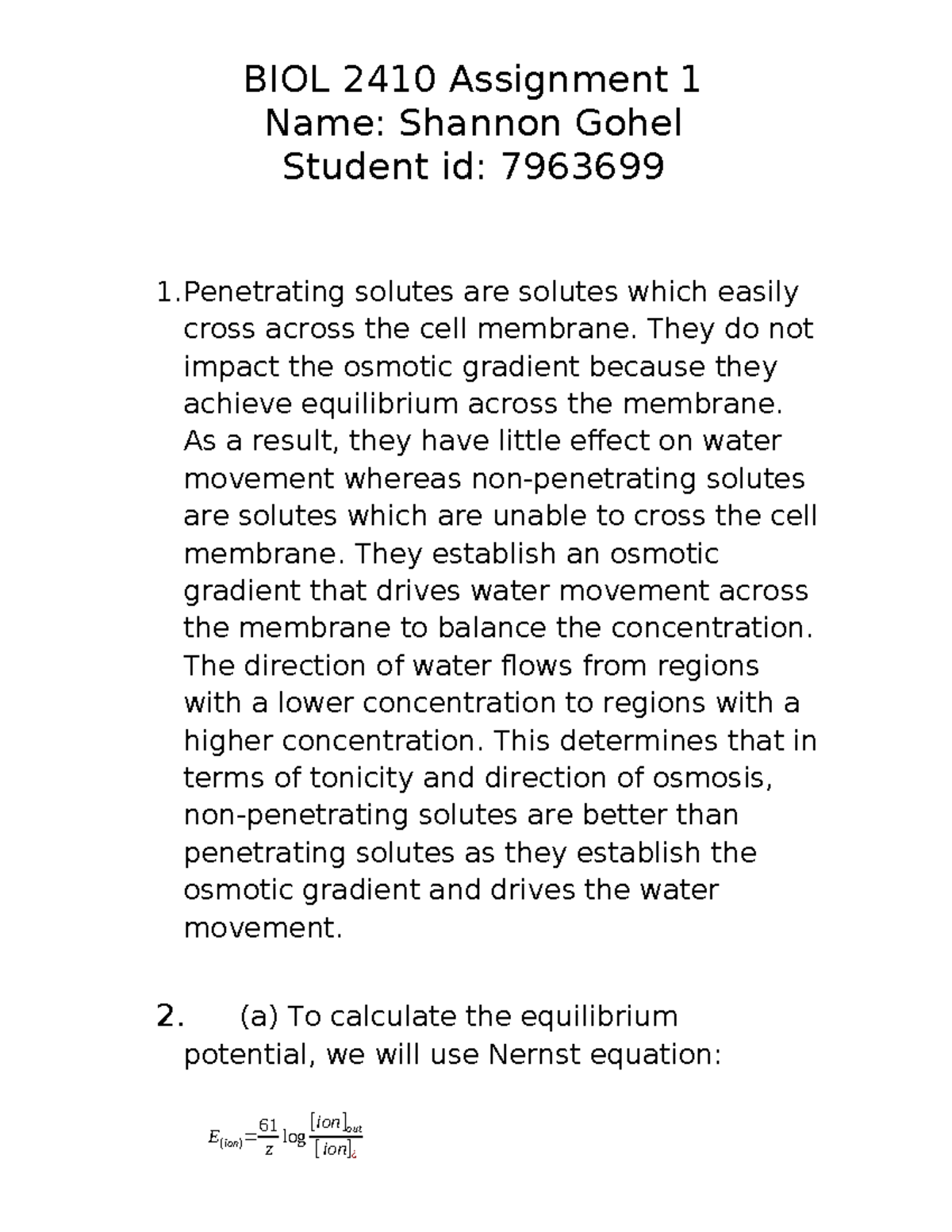 BIOL 2410 Assignment 1 - Bio; 2410 - BIOL 2410 Assignment 1 Name ...