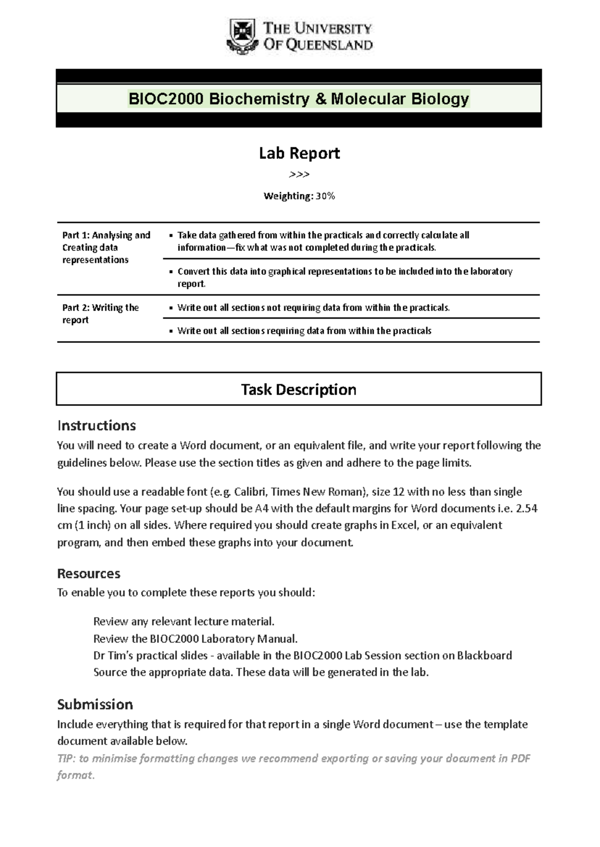 BIOC2000 - Lab Report: Data Analysis & Representation Guide - Studocu