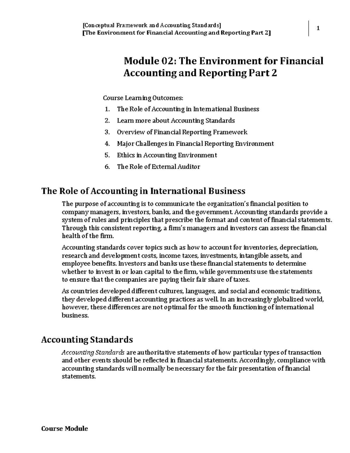 Framework and Accounting Environment for Financial Accounting and ...