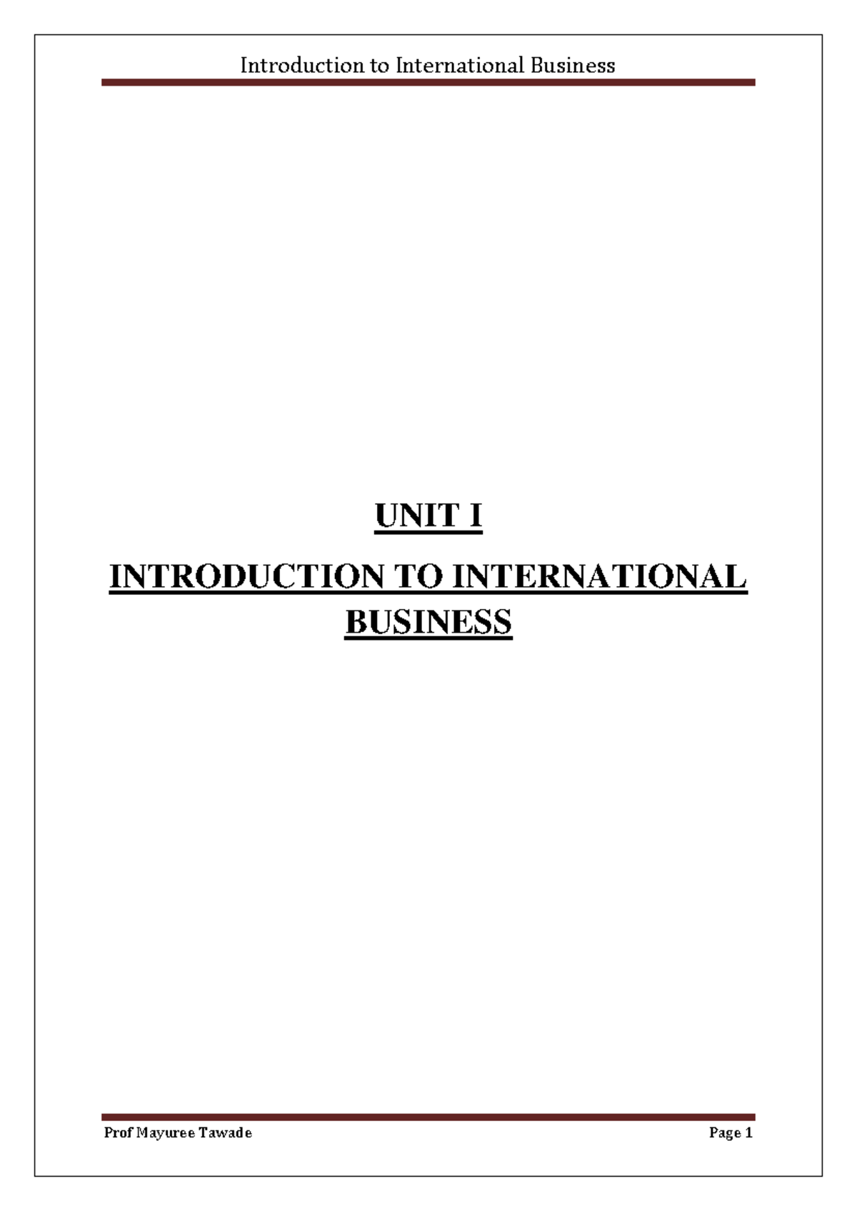 Unit 1 Lecture Notes for International Business Environment (307) - Studocu