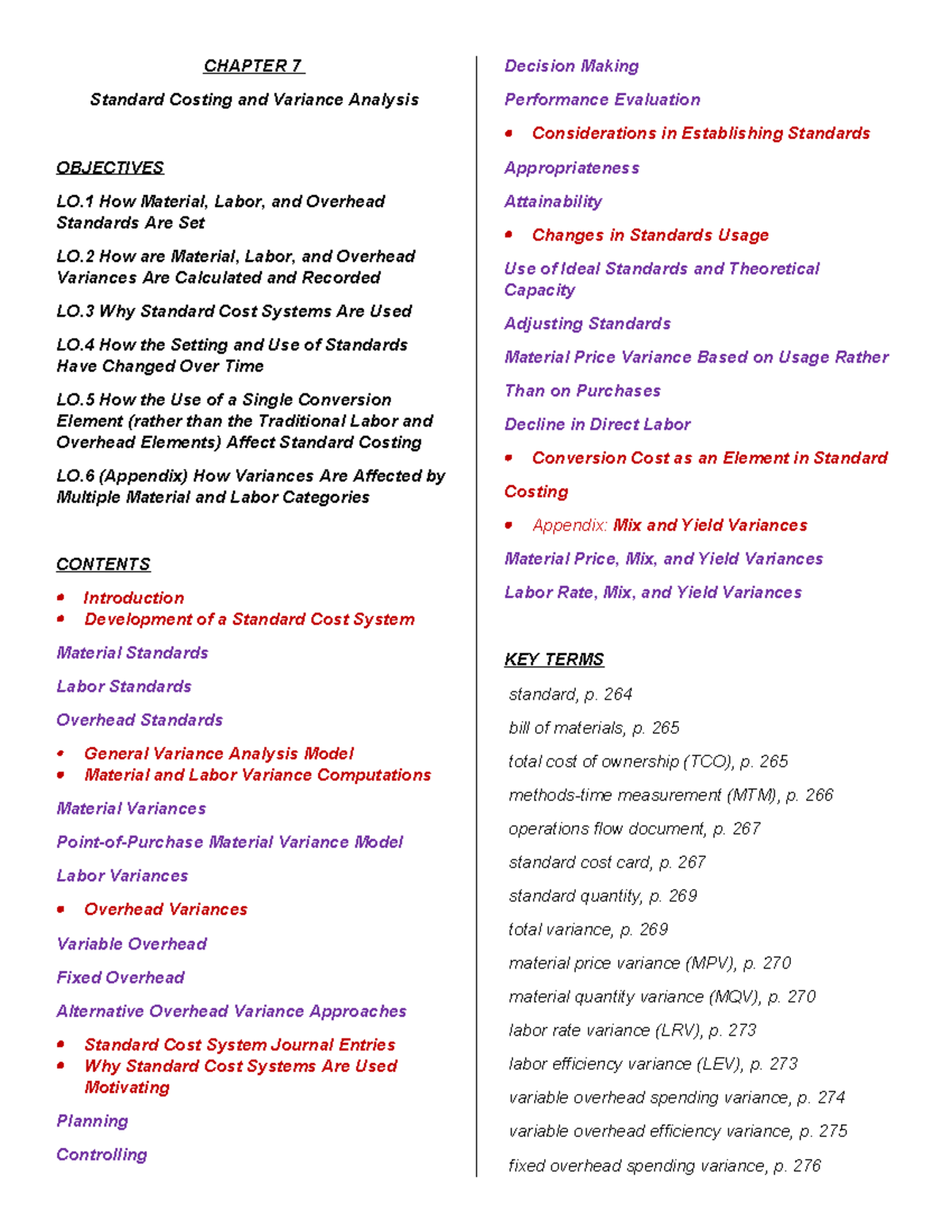 C7 Standard Costing and Variance Analysis: Key Concepts and ...
