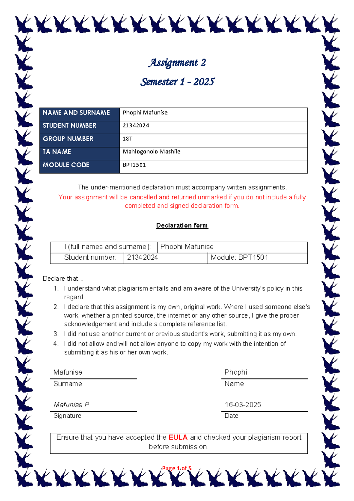 BPT1501 Assignment 2 Template - S1 - 2025 - Assignment 2 Semester 1 ...