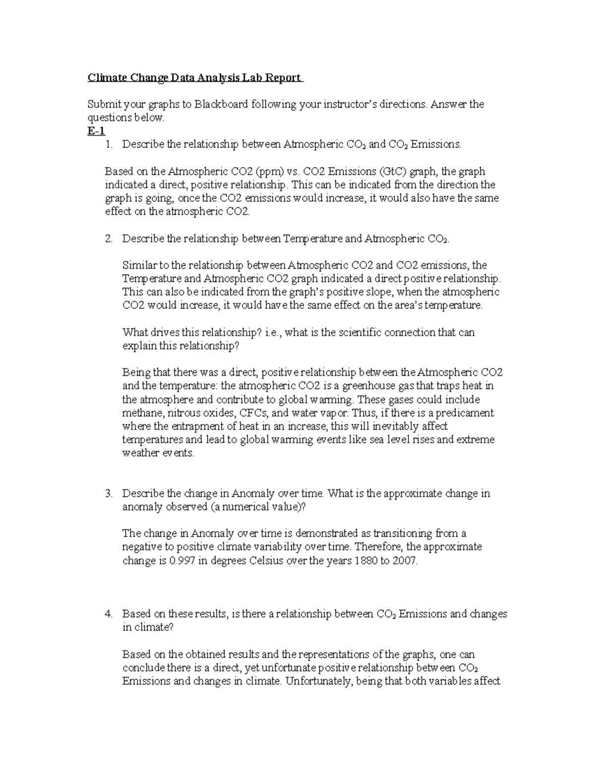 Climate Change Data Analysis Lab Report (Course Code: ENV101) - Studocu