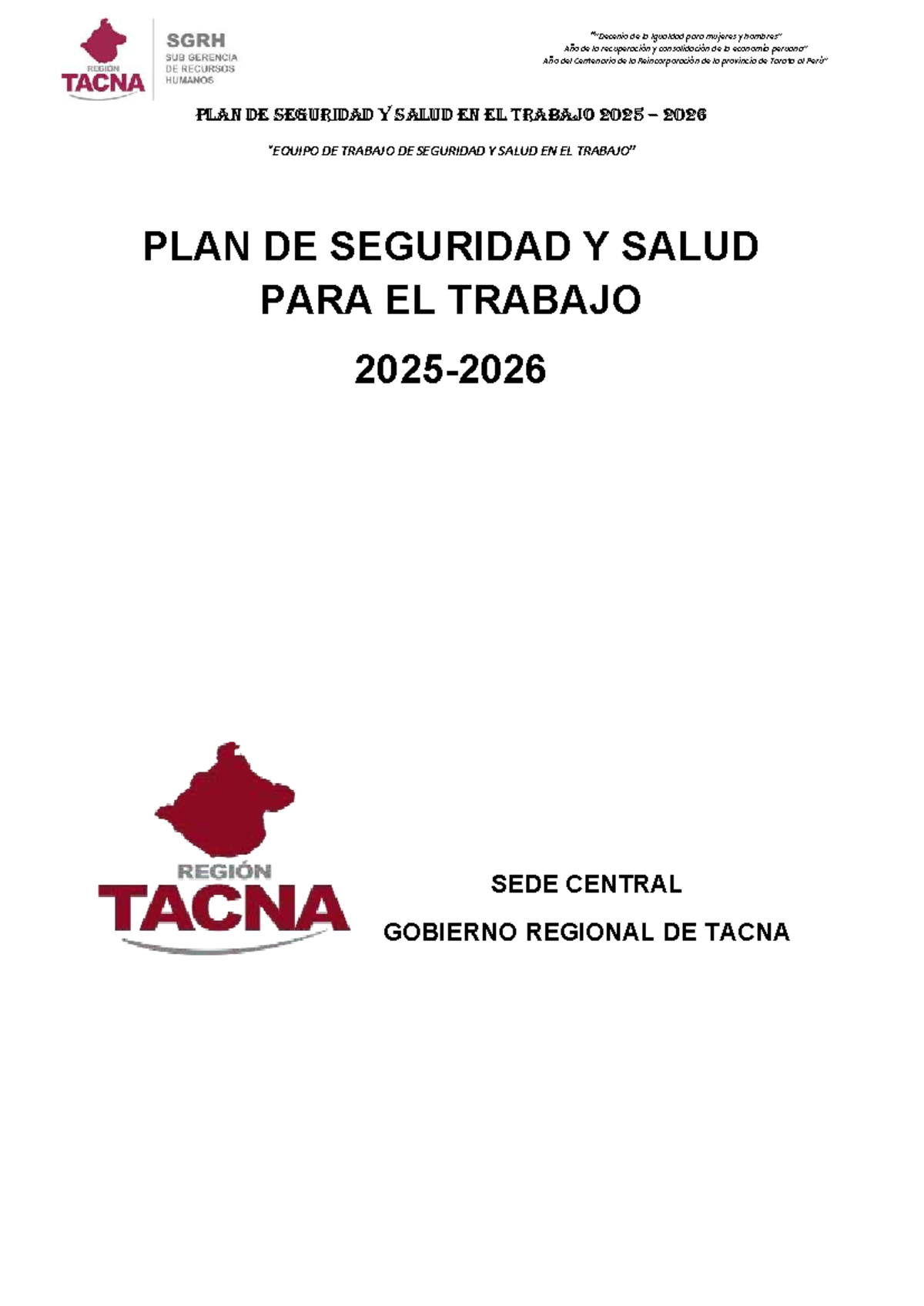 Plan Anual de Seguridad y Salud en el Trabajo 2025-2026 - GRT - Studocu