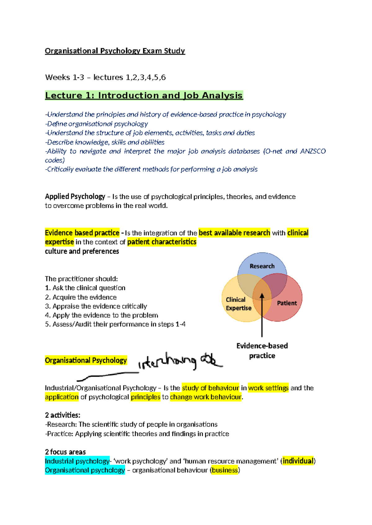 Organisational Psychology (PSYCH101) Exam Study Notes and Key Concepts ...