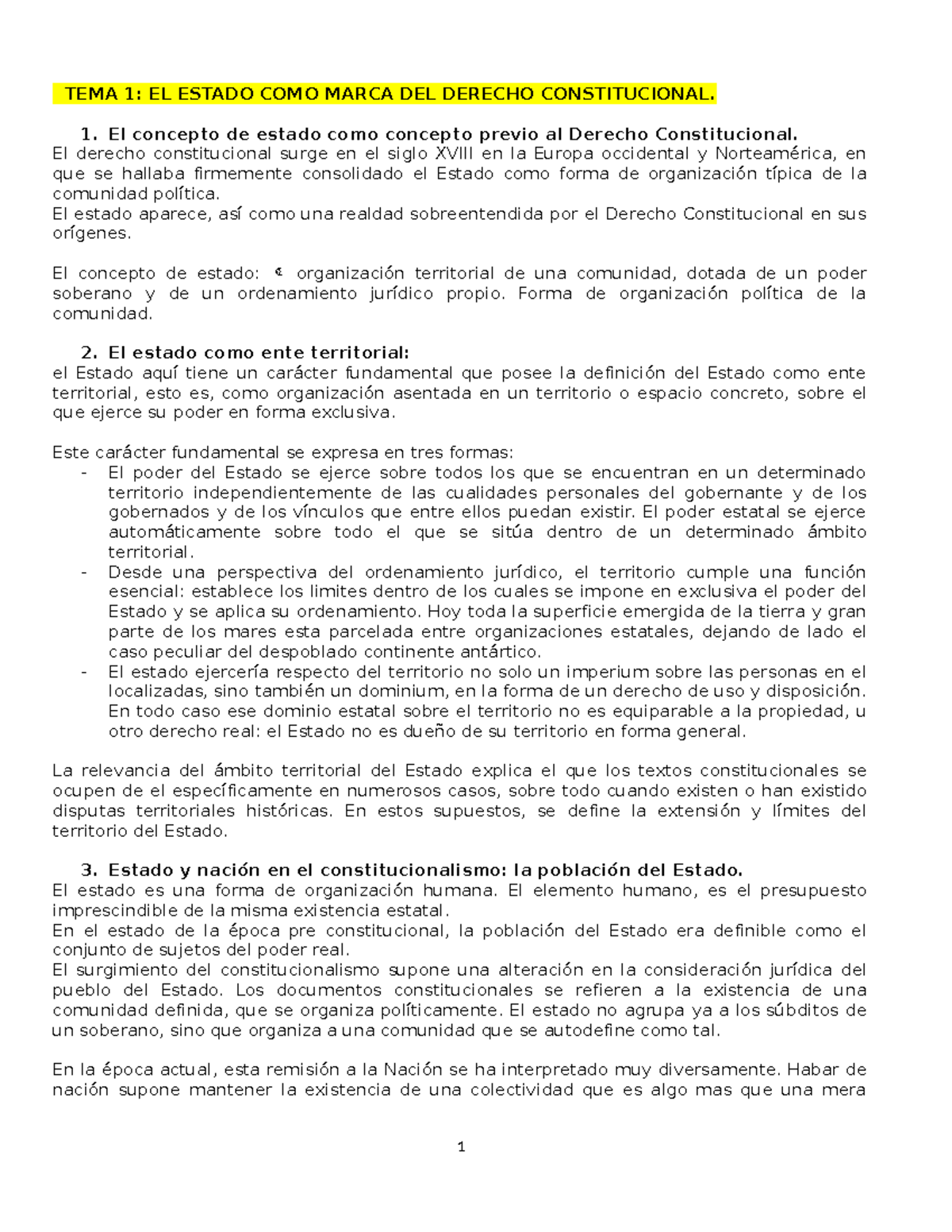 TEMA 1: EL ESTADO Y SU RELACIÓN CON EL DERECHO CONSTITUCIONAL - Studocu