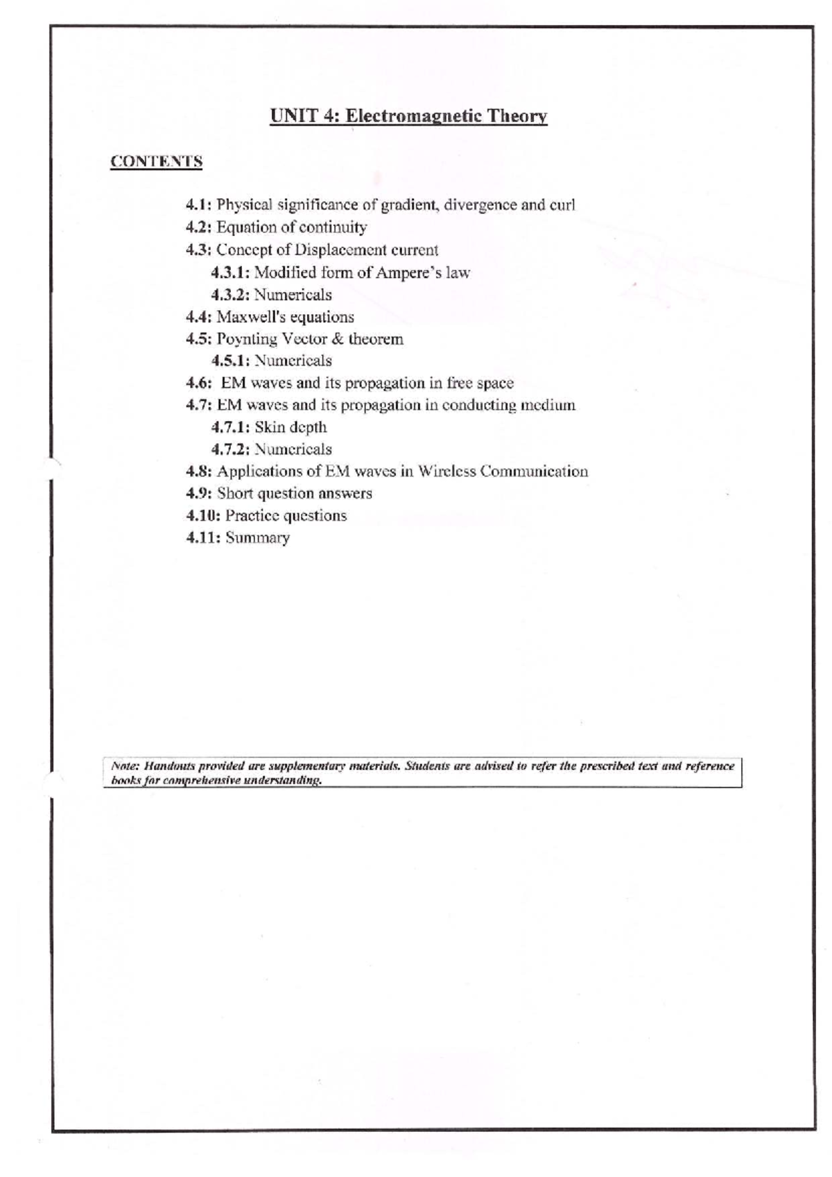 Applied Physics Unit 4: Electromagnetic Theory Notes - Studocu