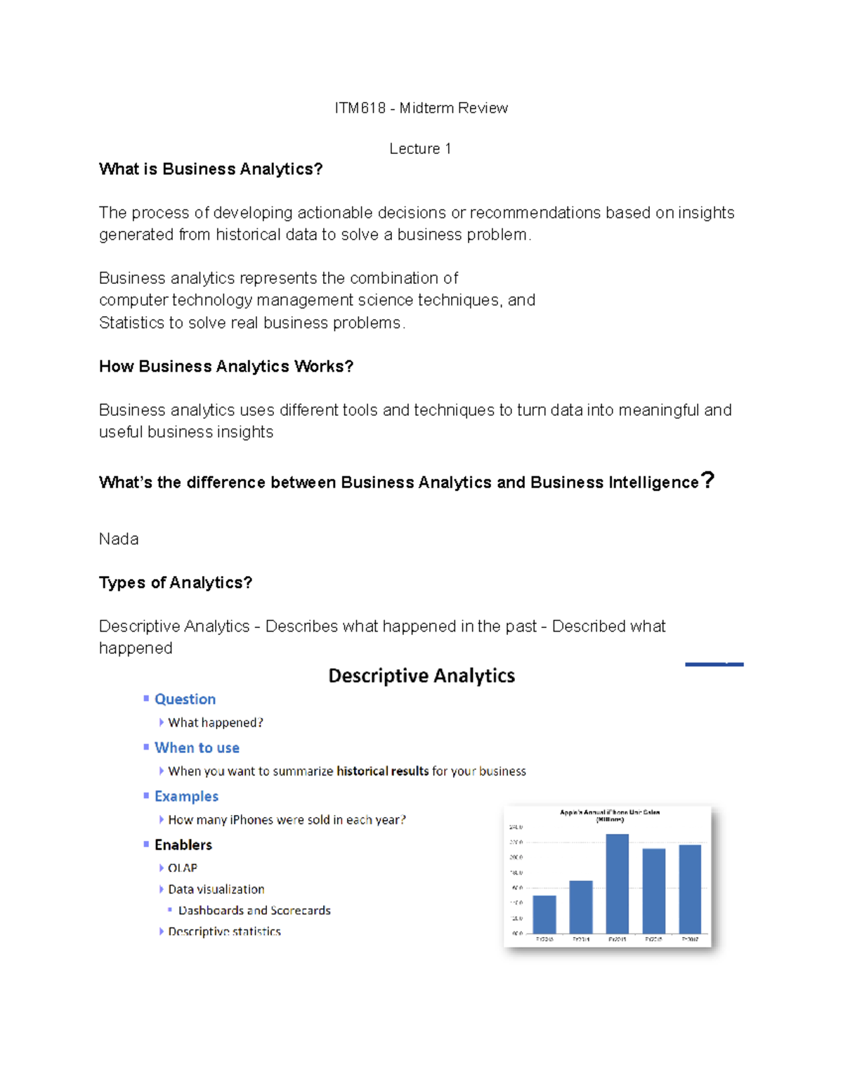 ITM618 - Midterm Review: Key Concepts in Business Analytics & Data ...