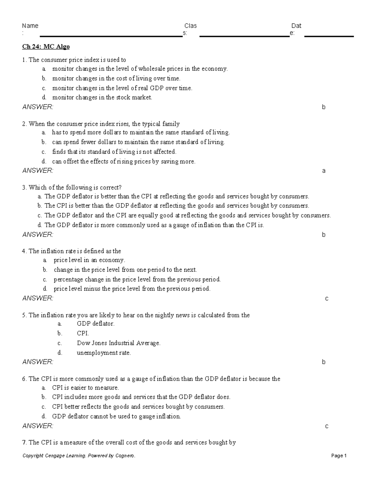 Ch 24: MC Algo - Consumer Price Index & Inflation Concepts - Studocu