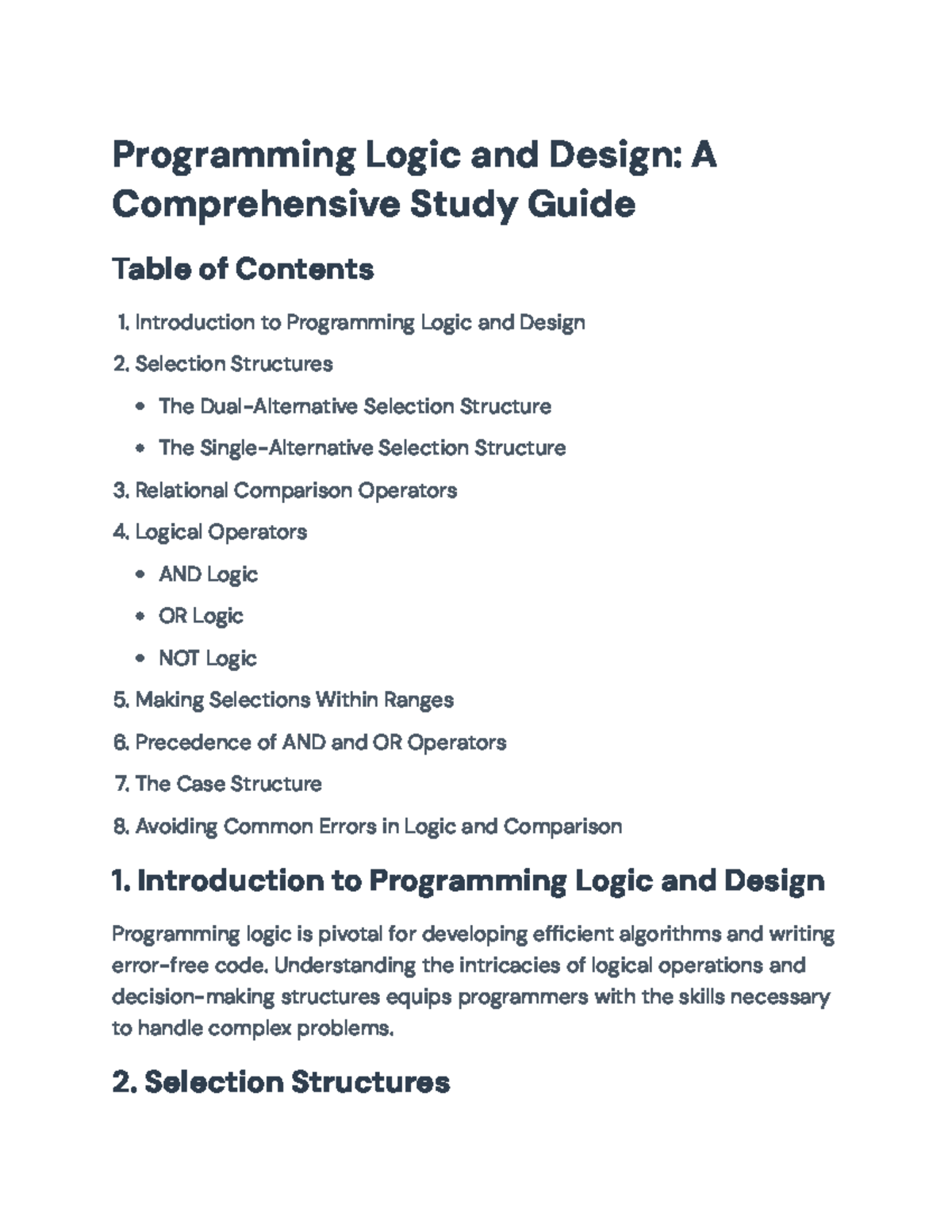 Programming Logic and Design (CS101): Comprehensive Study Guide - Studocu