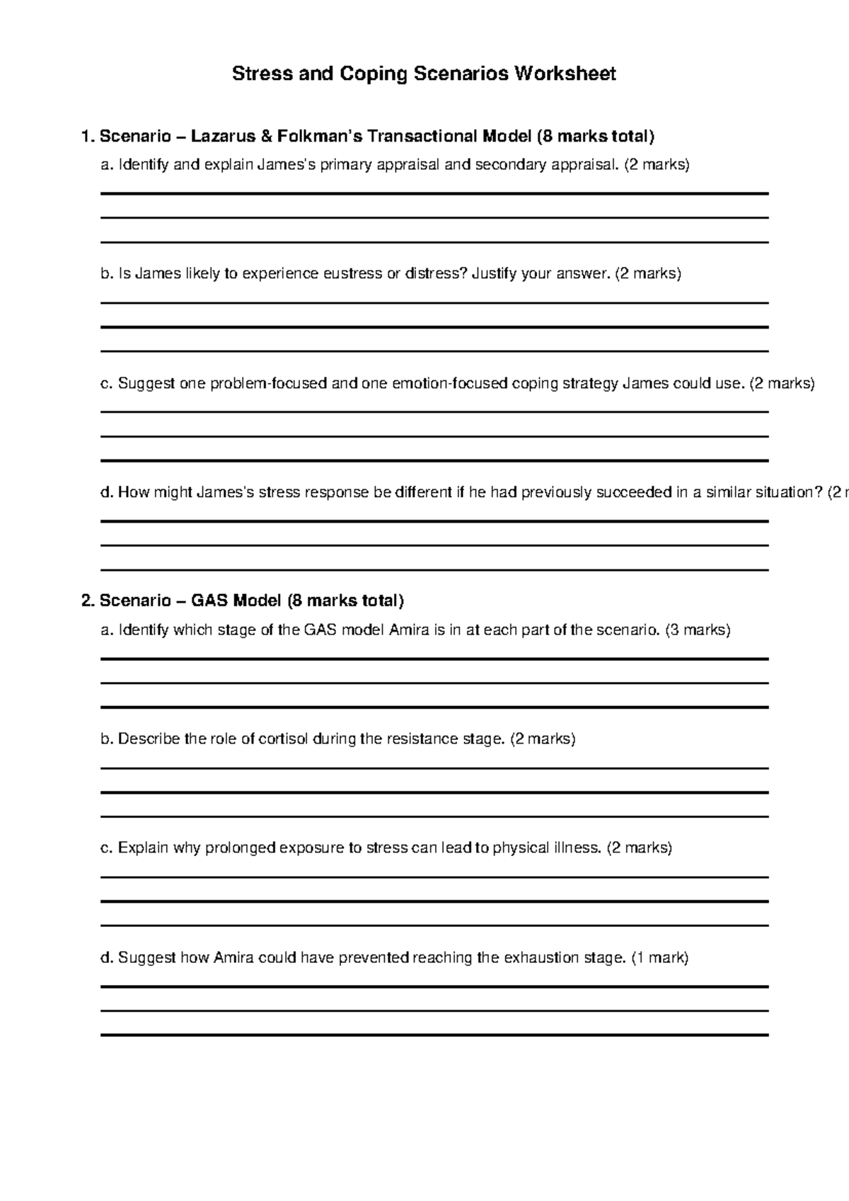 Stress and Coping Scenarios Worksheet (Psych 101) - Studocu