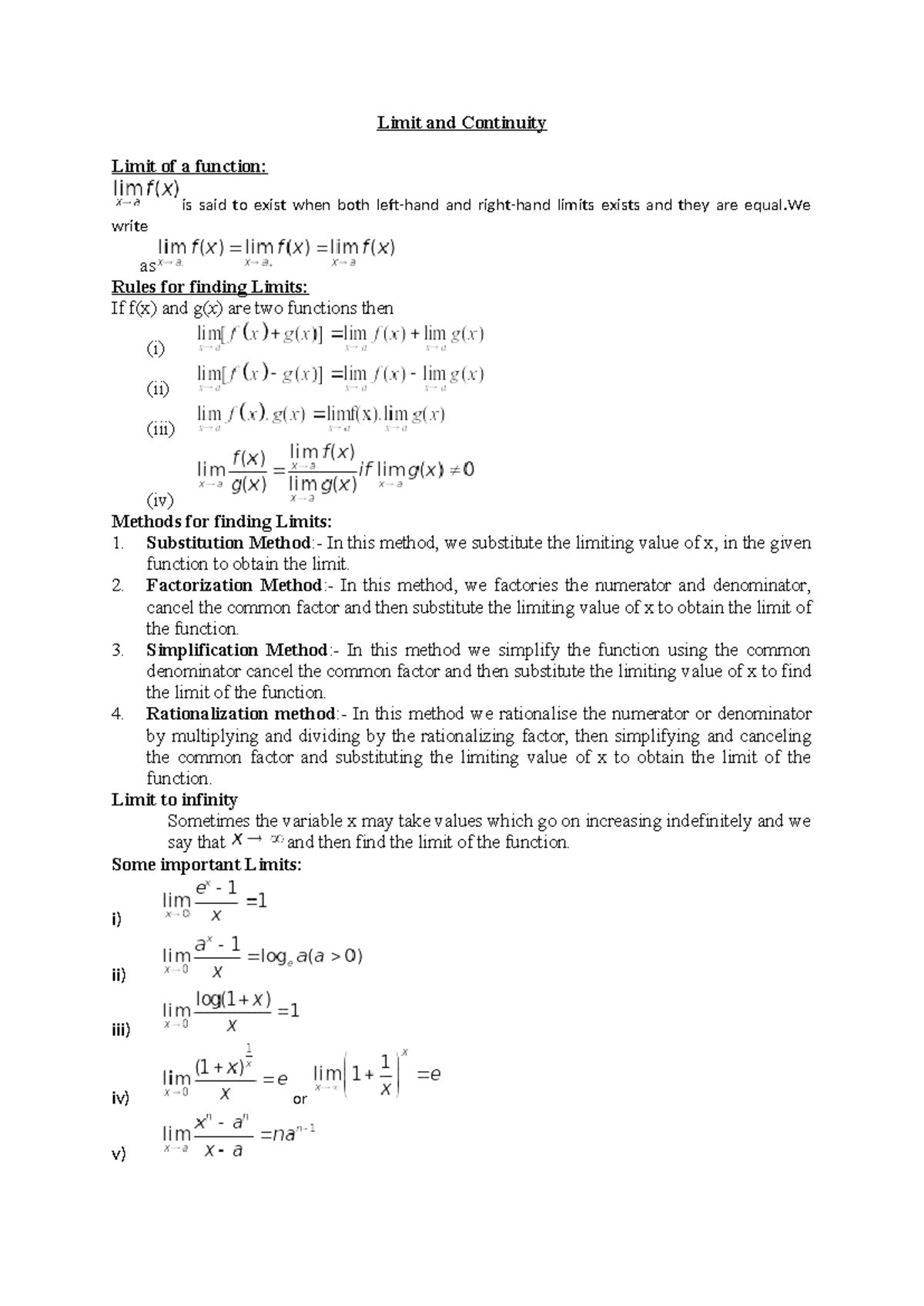 Limits and Continuity: Methods and Important Concepts (342043986) - Studocu