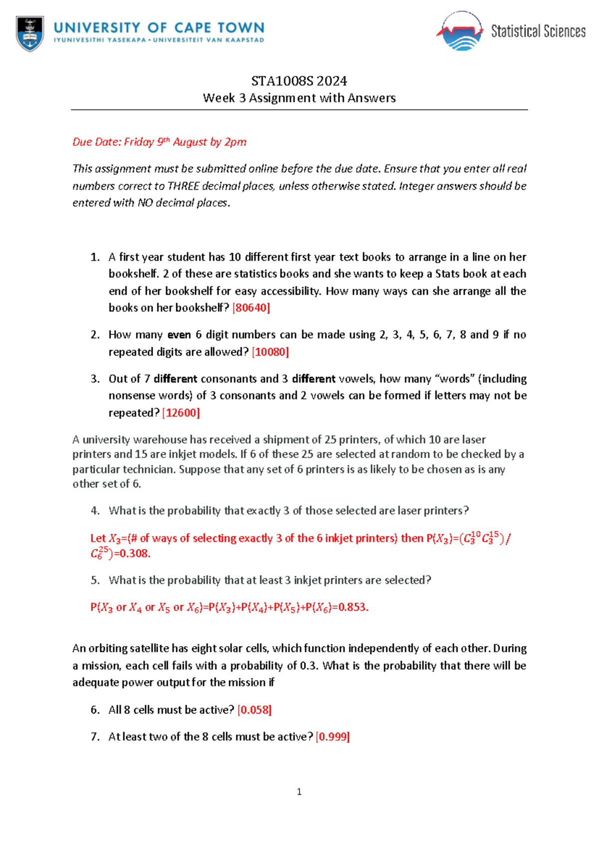Assignment 3 STA1008S 2024: Solutions and Detailed Explanations - Studocu