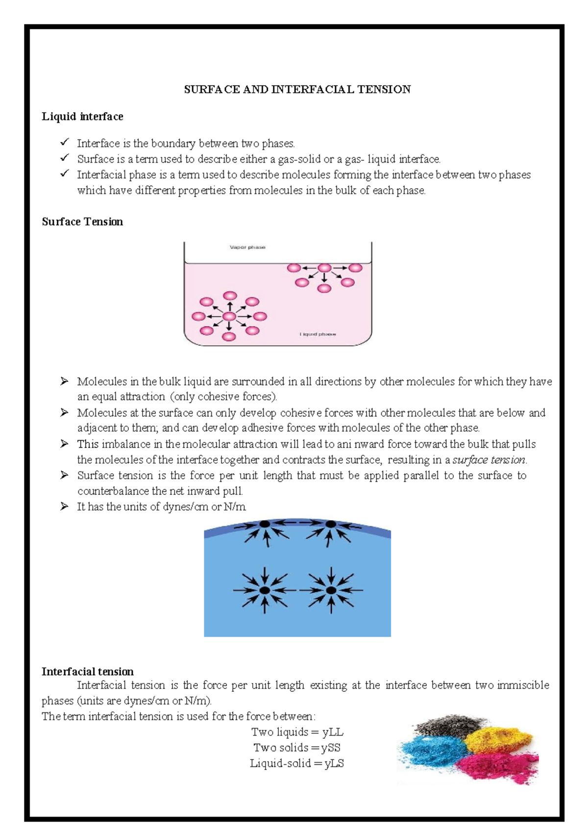 Unit-4: Surface and Interfacial Tension Concepts and Applications - Studocu
