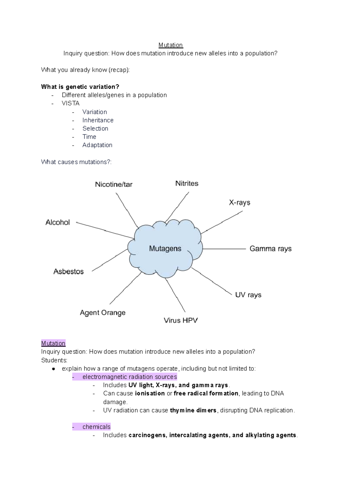 Mutation Inquiry: How Mutations Introduce New Alleles (ACSBL082 ...