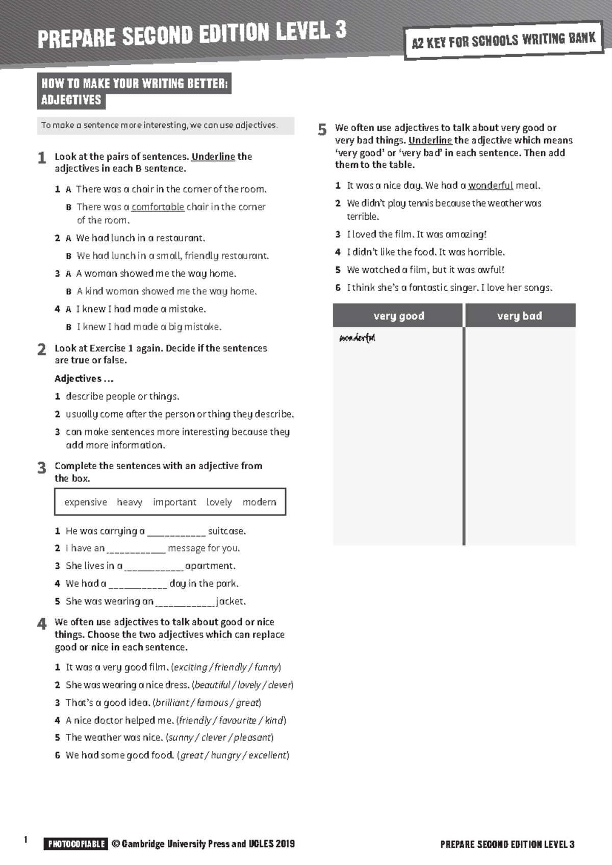 A2 Key for Schools Writing Bank: Enhancing Your Writing Skills - Studocu