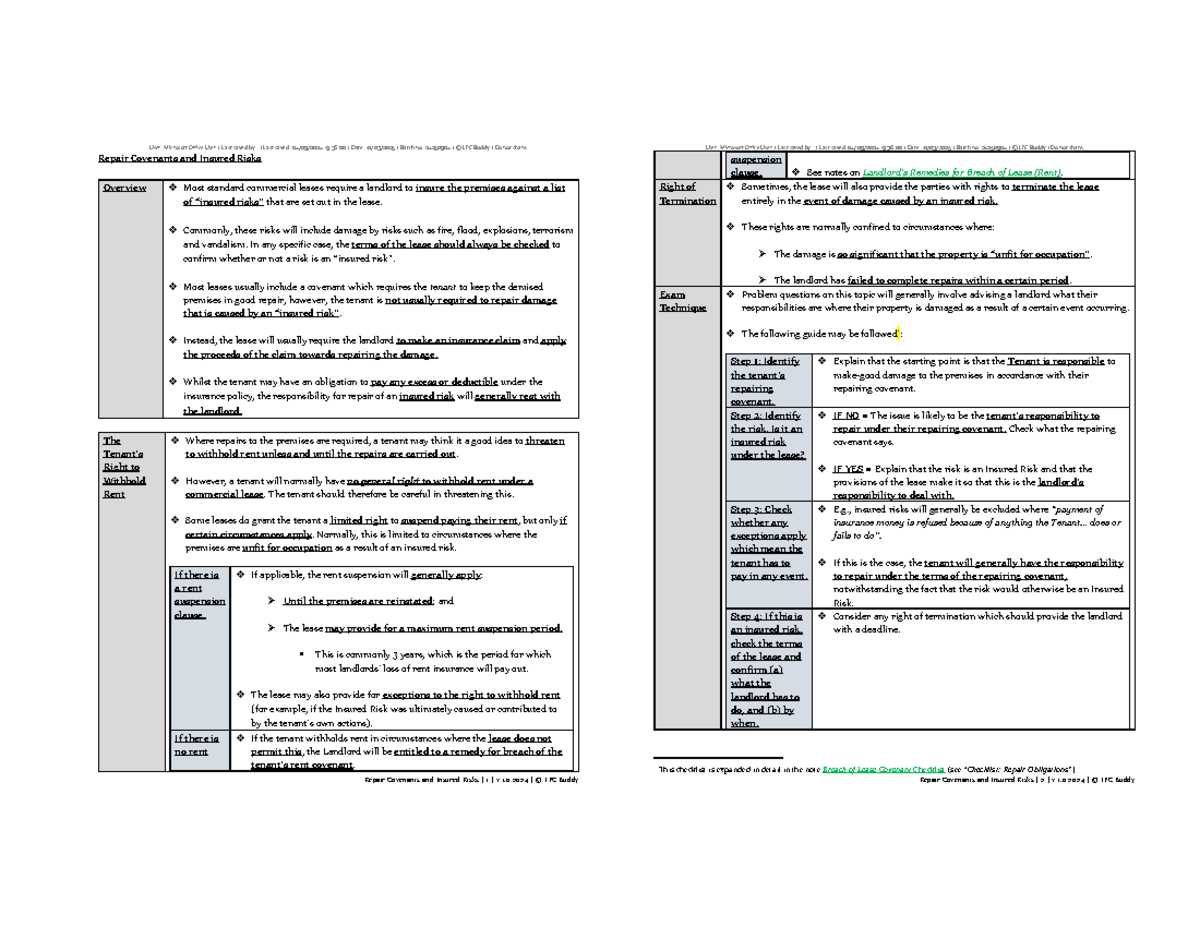 1. Repair Covenants and Insured Risks - Repair Covenants and Insured ...