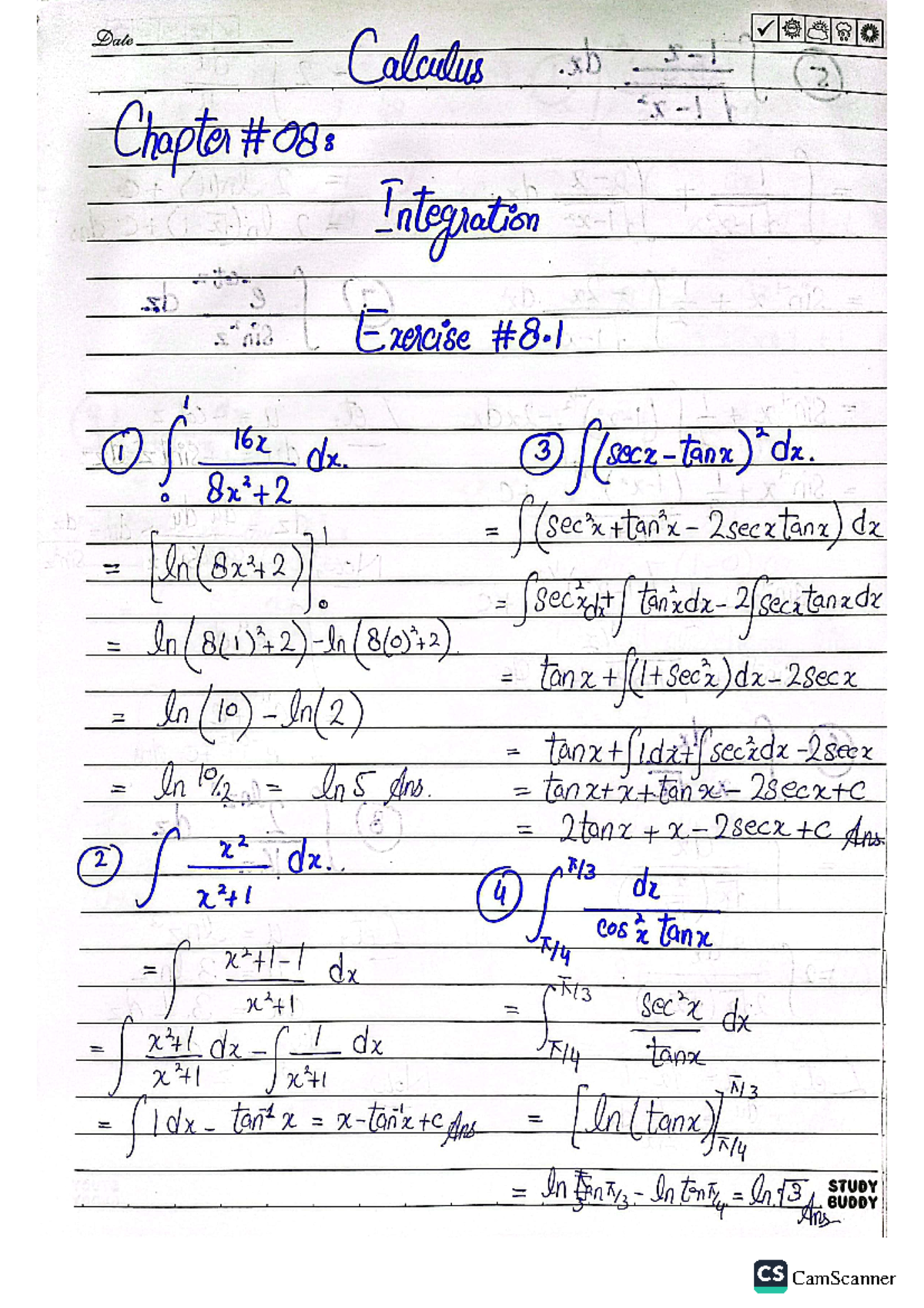 Calculus ch8 - Date Calculus xx 3 x-! Chapter #08: Integration Exercise ...