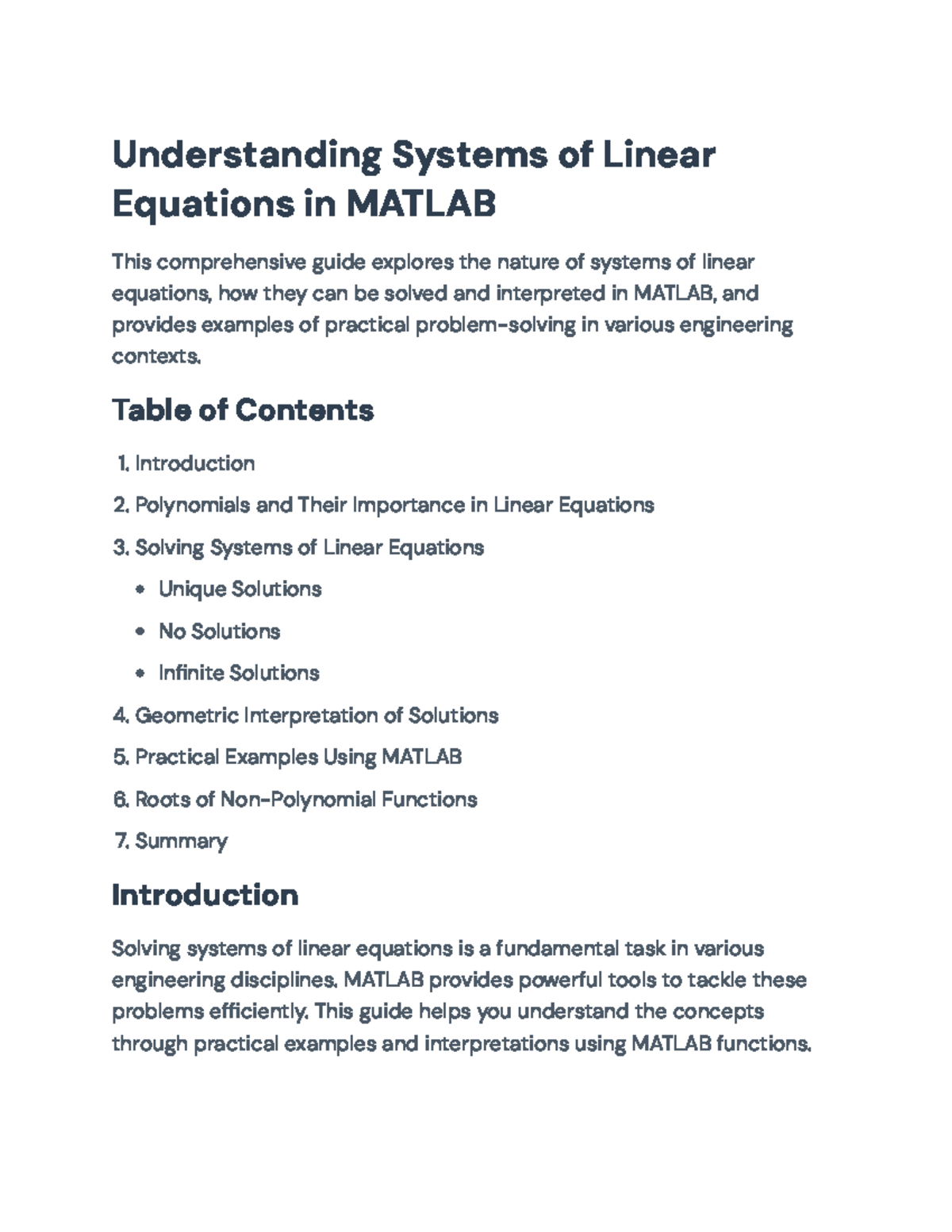 Understanding Systems of Linear Equations in MATLAB: A Guide for ENGR ...