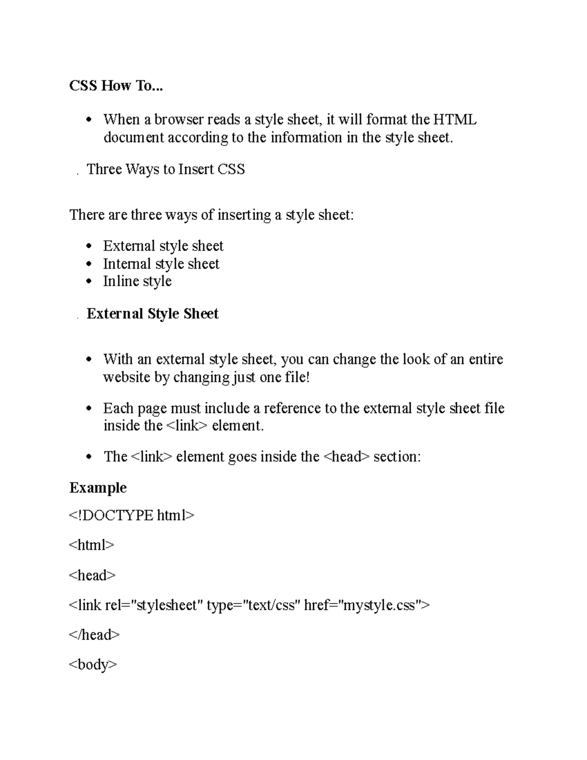 CSS Styles - To prepare exams - CSS How To... When a browser reads a ...