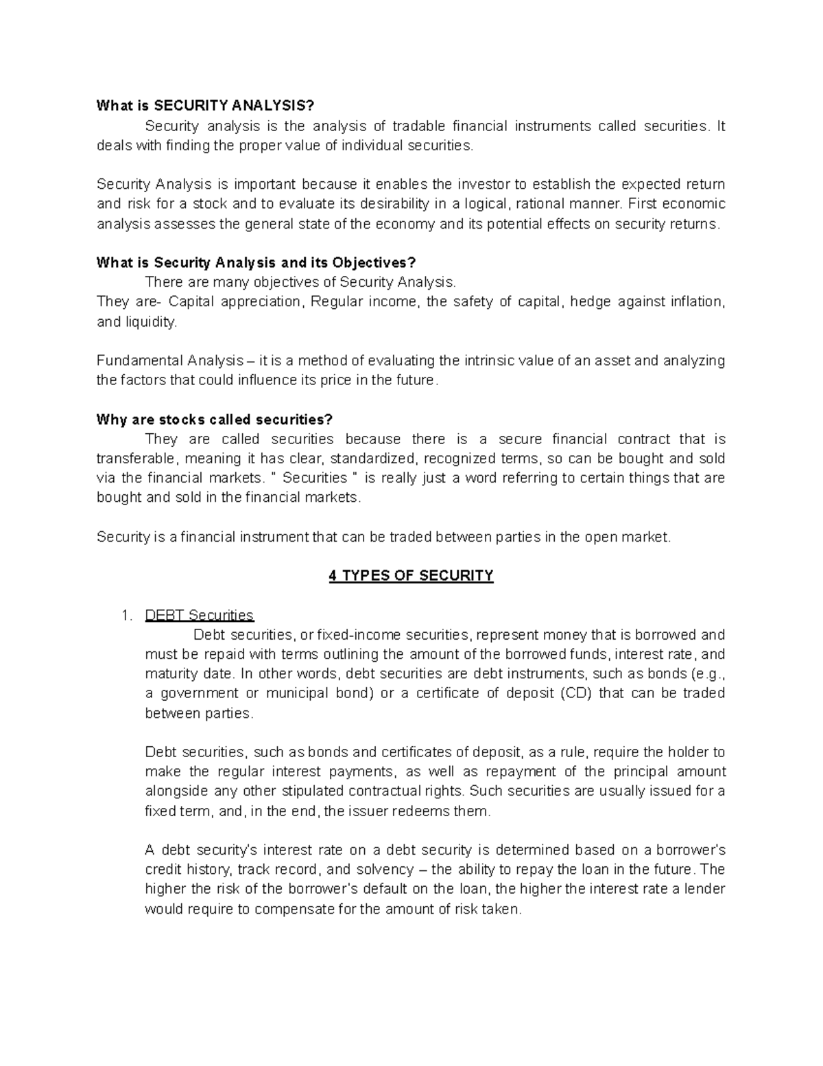 SA Week 1 discussion - What is SECURITY ANALYSIS? Security analysis is ...