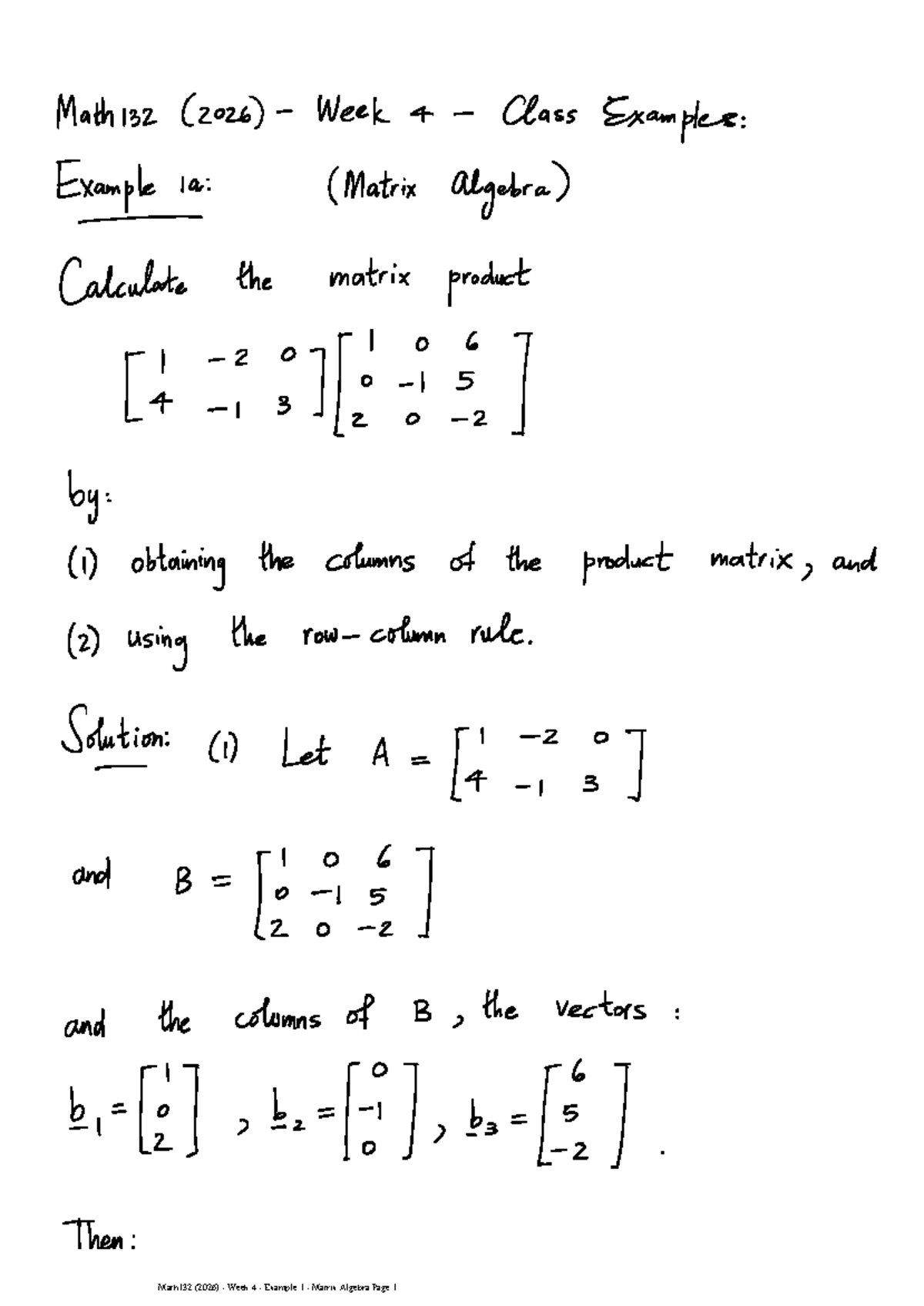 13. Week 4 - Example 1 - Matrix Algebra - ENCH2OM - Studocu
