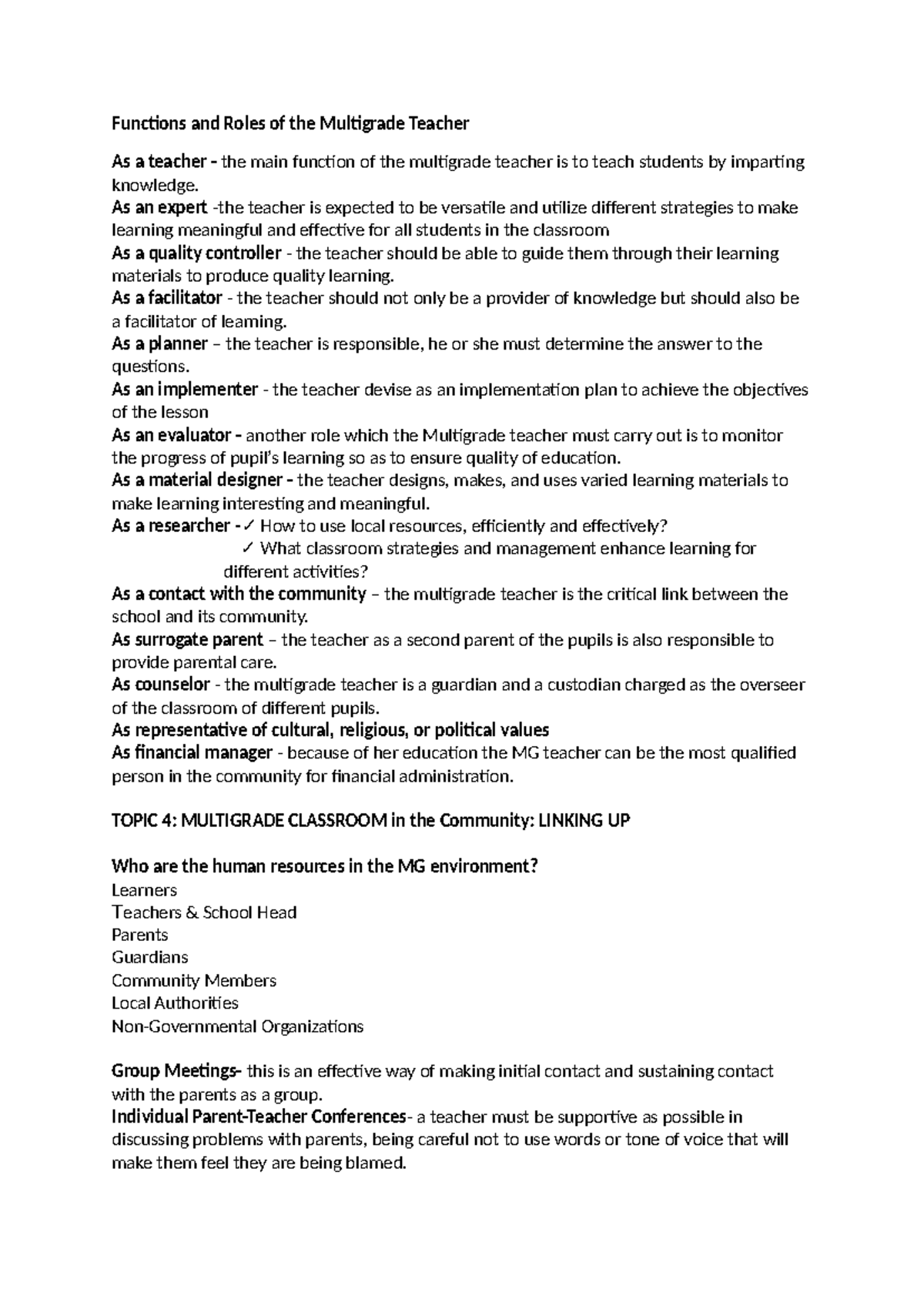 Functions and Roles of the Multigrade Teacher: A Comprehensive Overview ...