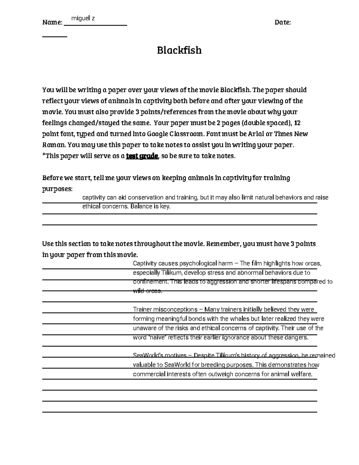 ENG 101: Blackfish Paper - Views on Animal Captivity Before & After ...