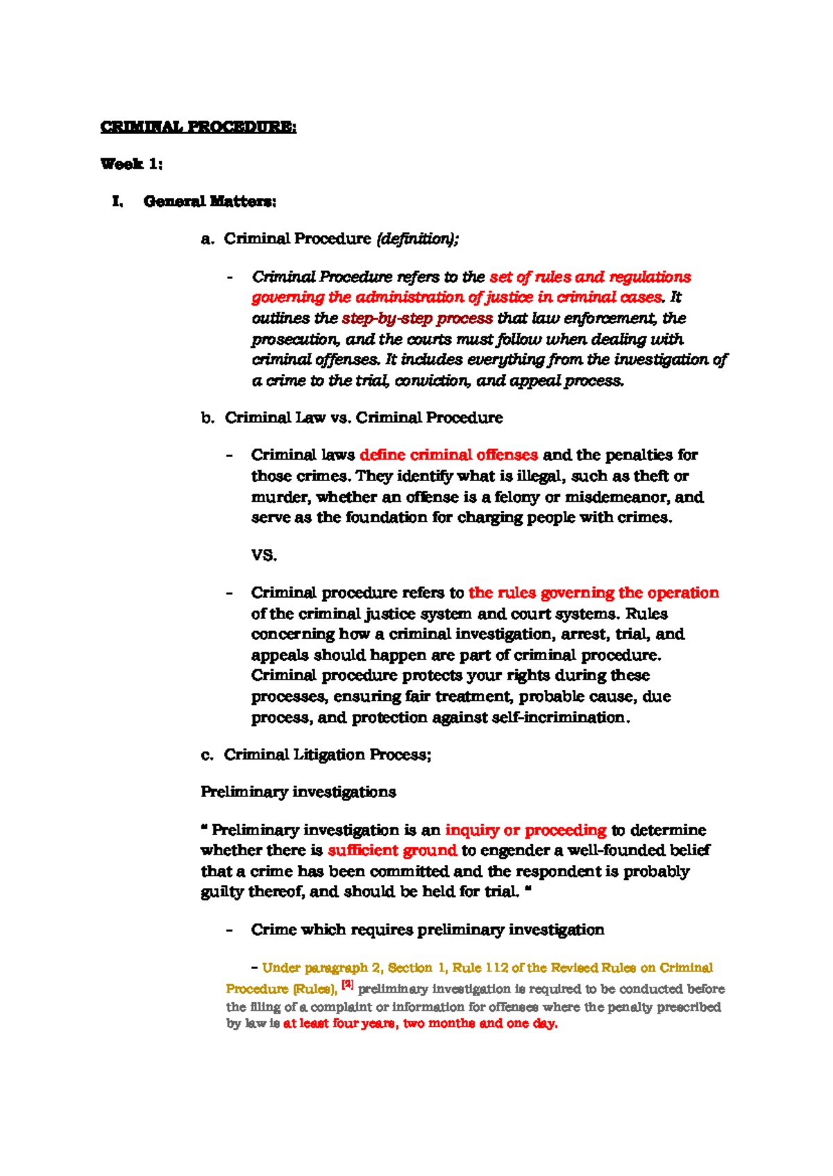 Criminal Procedure 1 - Week 1 Lecture Notes and Case Summaries - Studocu