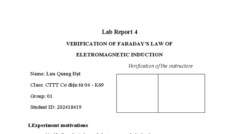 Lab Report 4: Verification of Electromagnetic Induction Law - Studocu