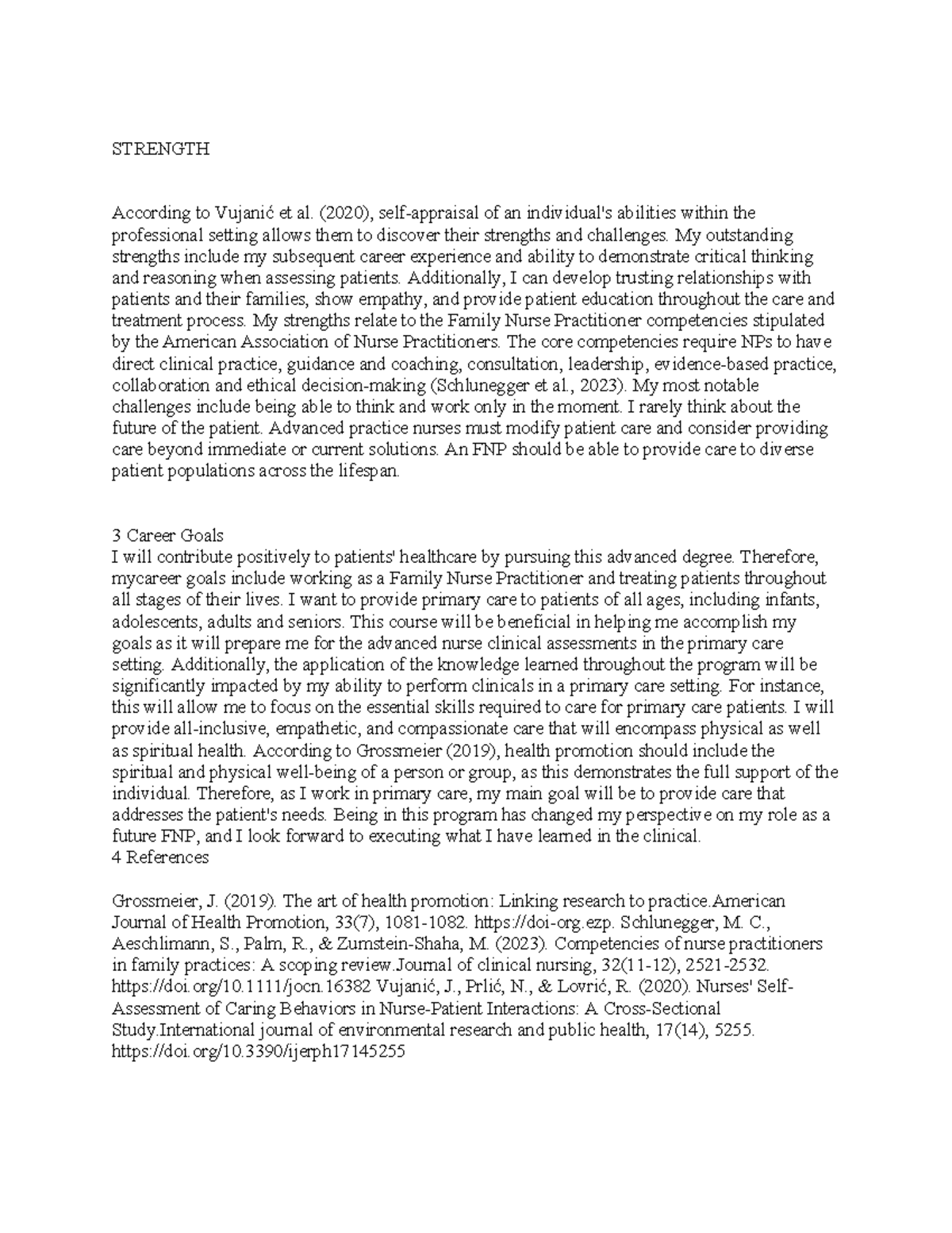 Strength - Case Study on FNP Competencies and Career Goals - Studocu