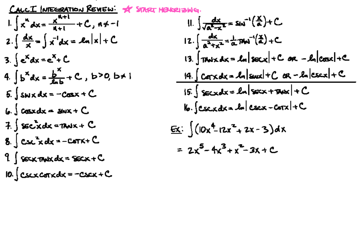 Calculus Integration Review: Key Formulas and Examples - Studocu