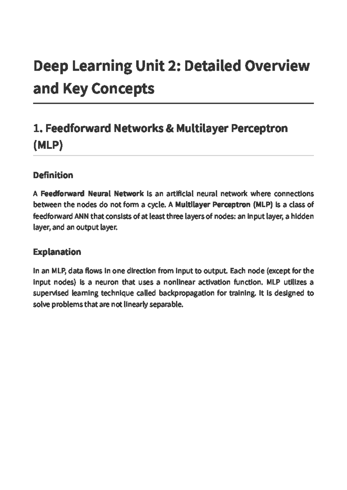 Deep Learning Unit 2: Key Concepts & Overview - Final Notes - Studocu