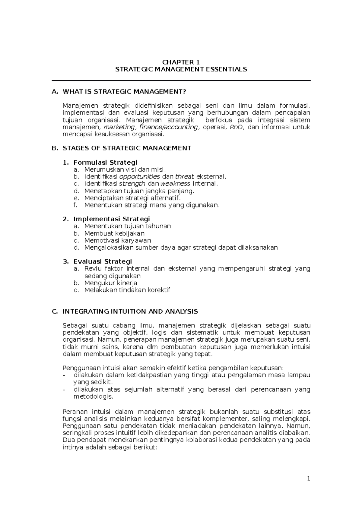 Chapter 1 - Essentials of Strategic Management (SM101) - Studocu
