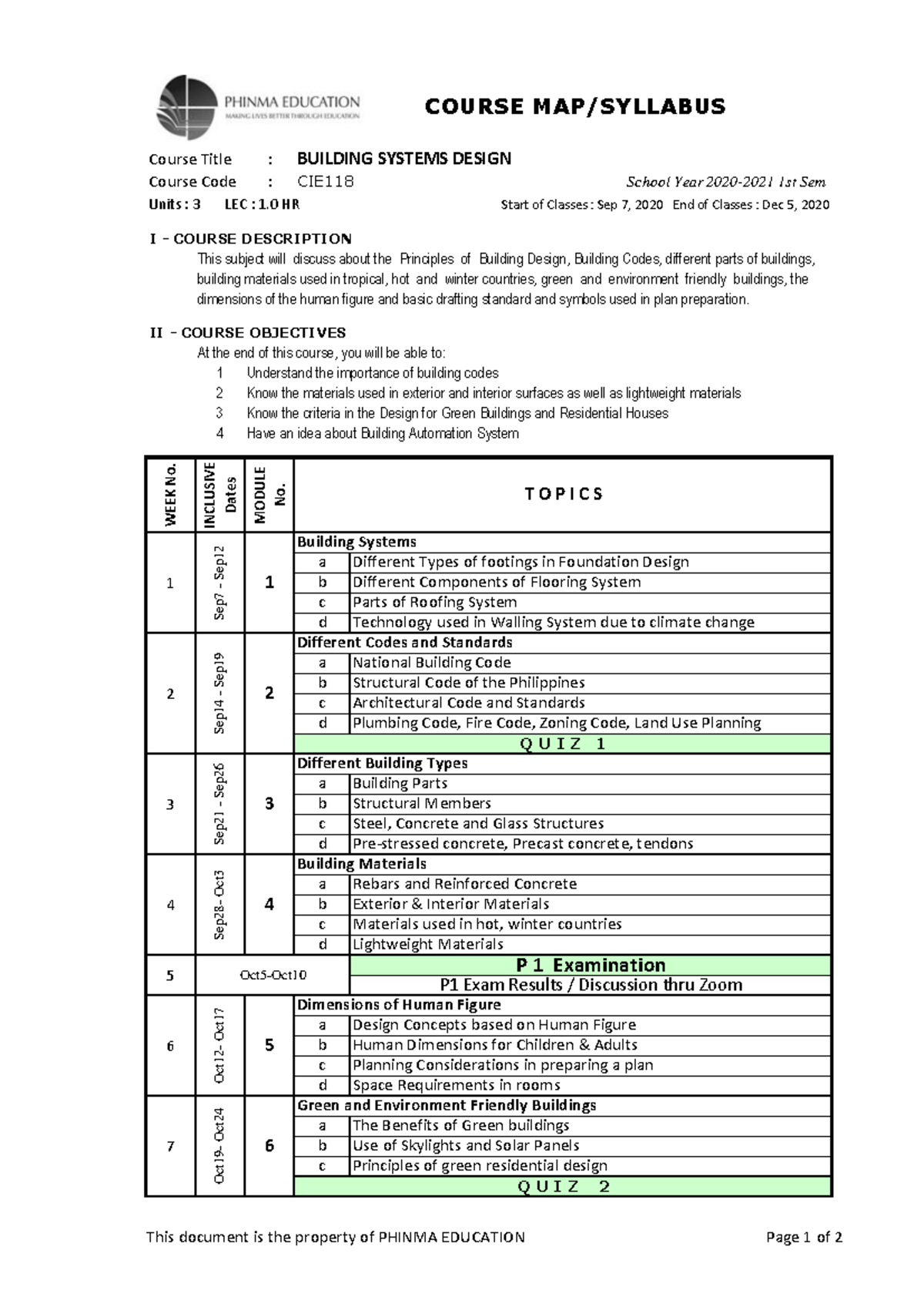 CIE-118 Building Systems Design Course Syllabus & Lesson Guide - Document Preview