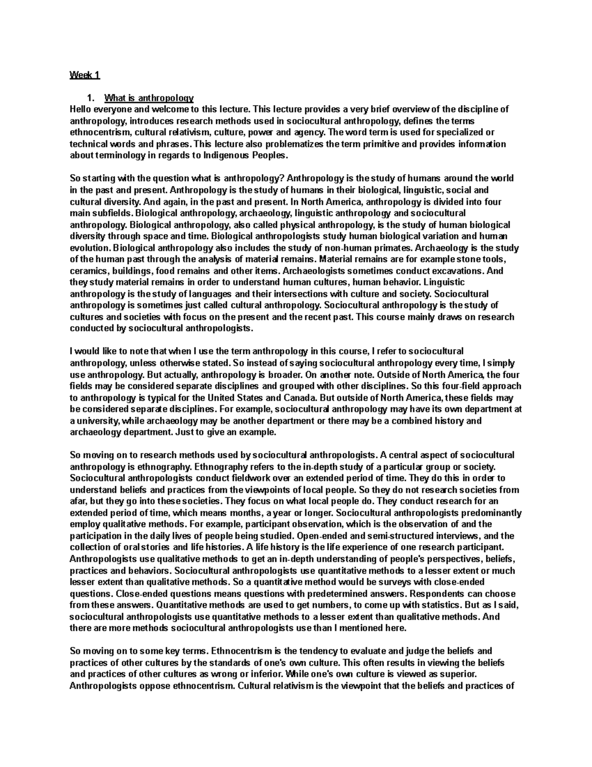 ANTH 101: Week 1-4 Lecture Notes on Anthropology and Tourism - Studocu