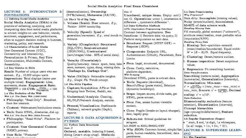 SMA-1-4: Social Media Analytics Final Exam Notes and Key Concepts - Studocu