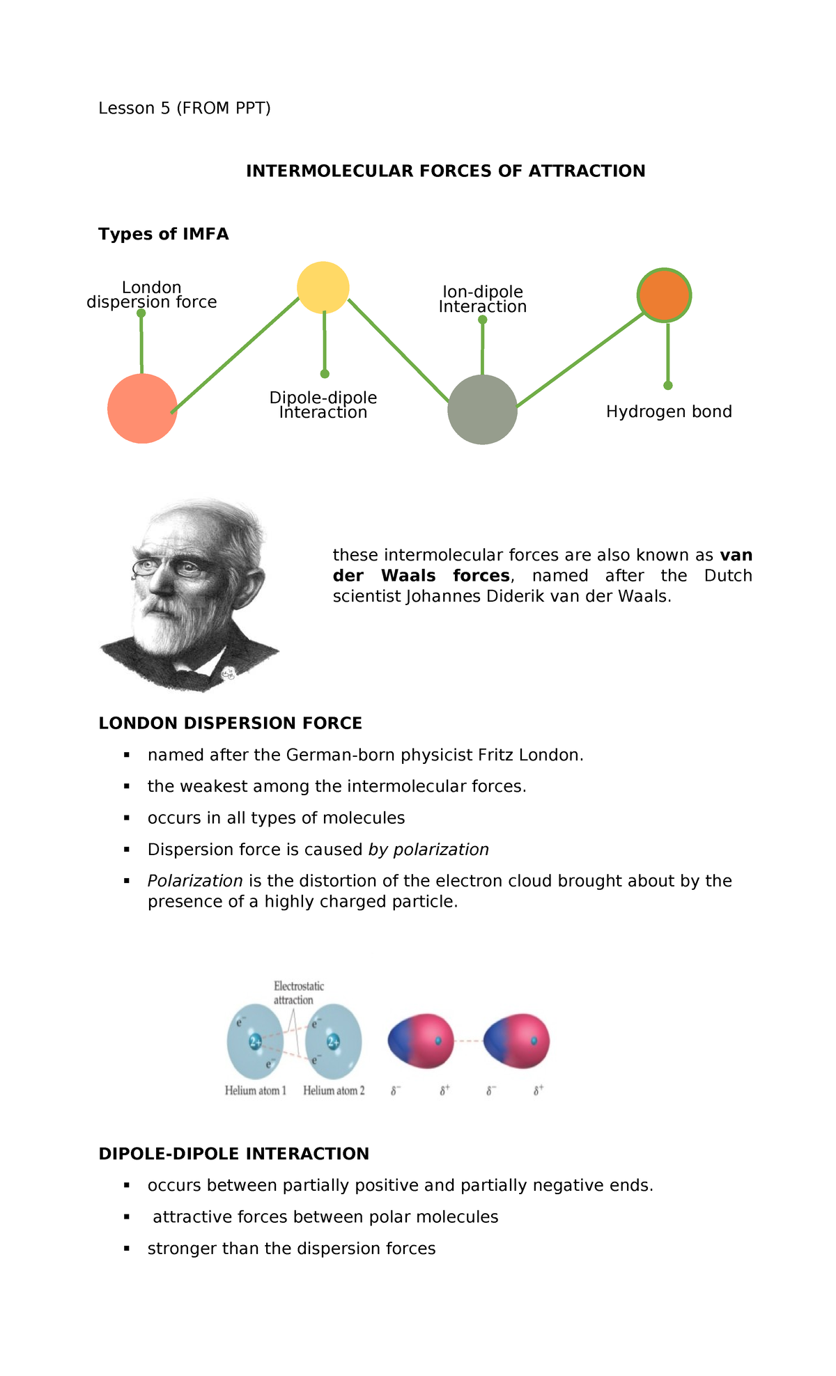 Lesson 5 Notes: Intermolecular Forces of Attraction (IMFA) - Studocu