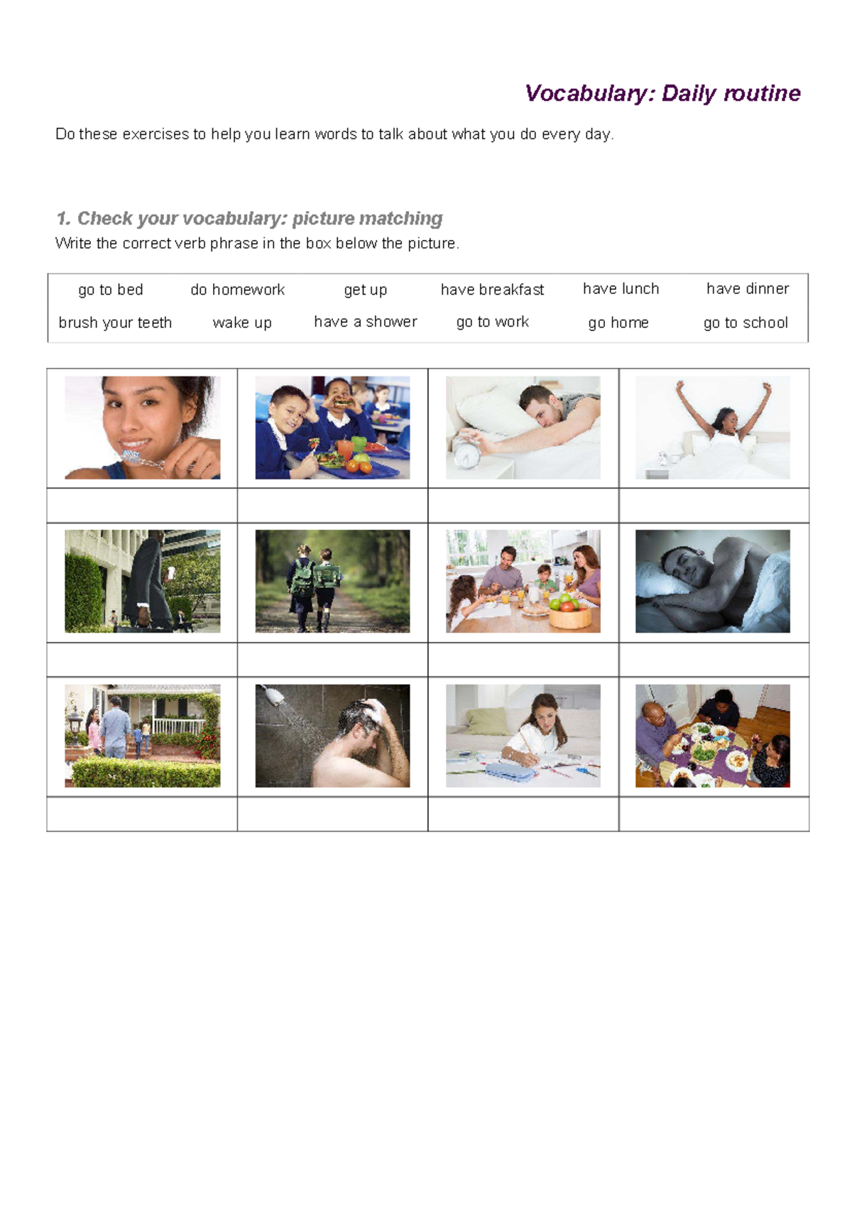 Daily Routine Vocabulary Exercises: Learn Daily Actions - Studocu