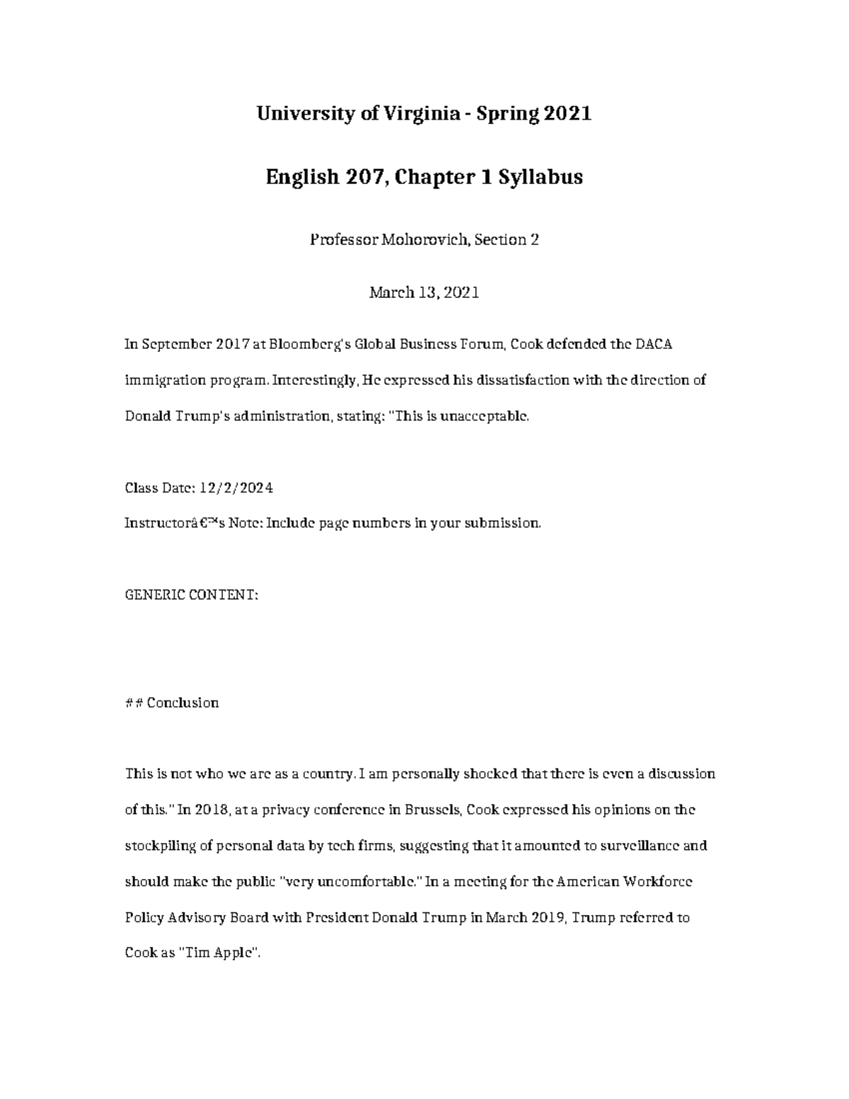 English 207 Chapter 1 Syllabus - Insights on Tim Cook's Leadership ...