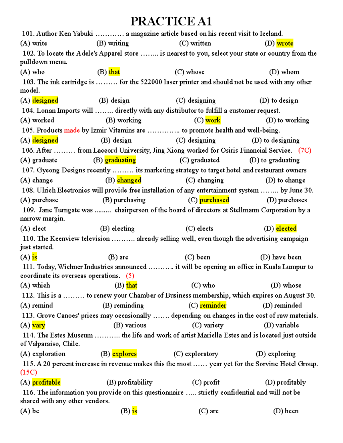 Practice A123 - Grammar Questions and Responses - Studocu