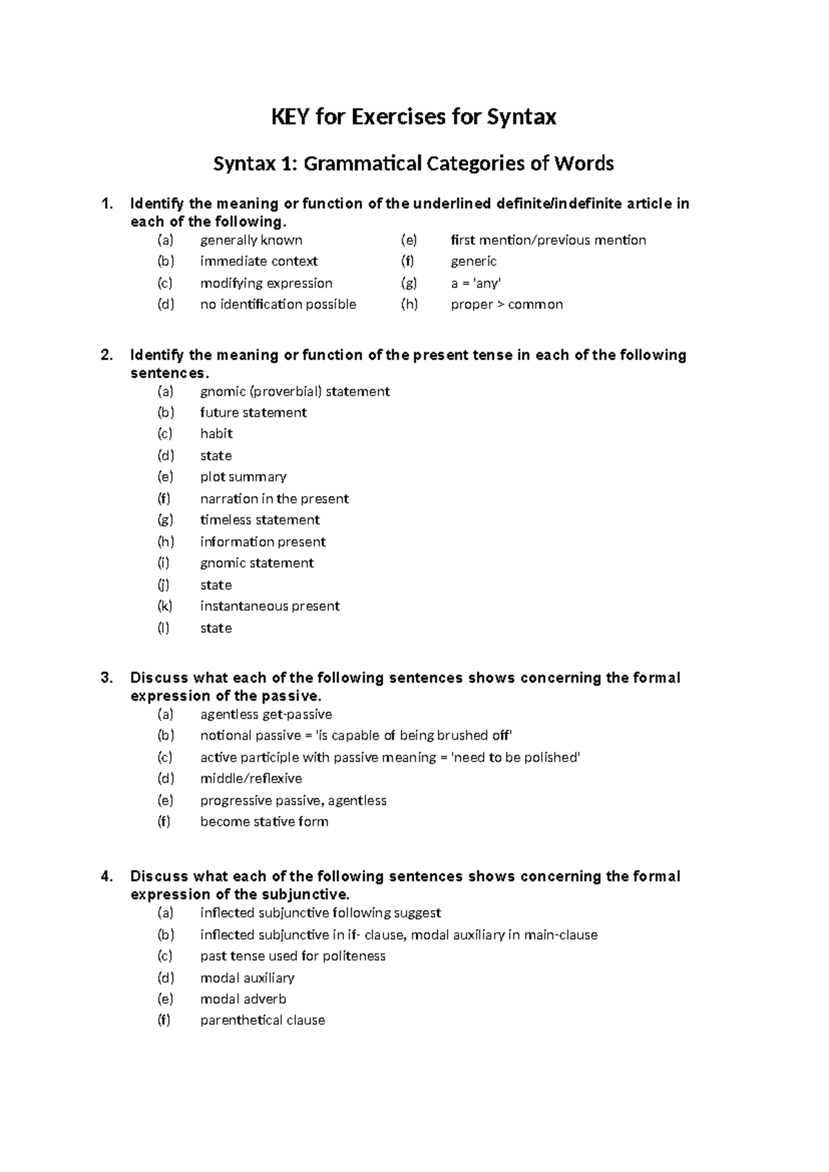 KEY for Exercises for Syntax 2018 - KEY for Exercises for Syntax Syntax ...