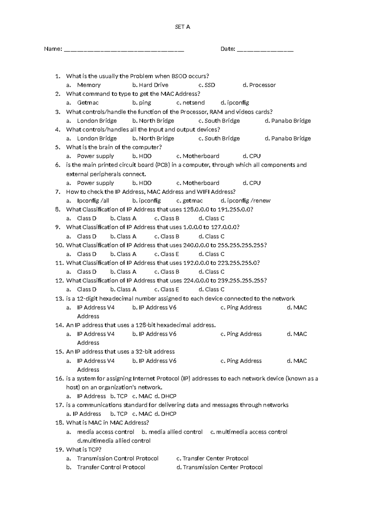 Quiz - CSS NCII - Questions and Answers Set A - Studocu