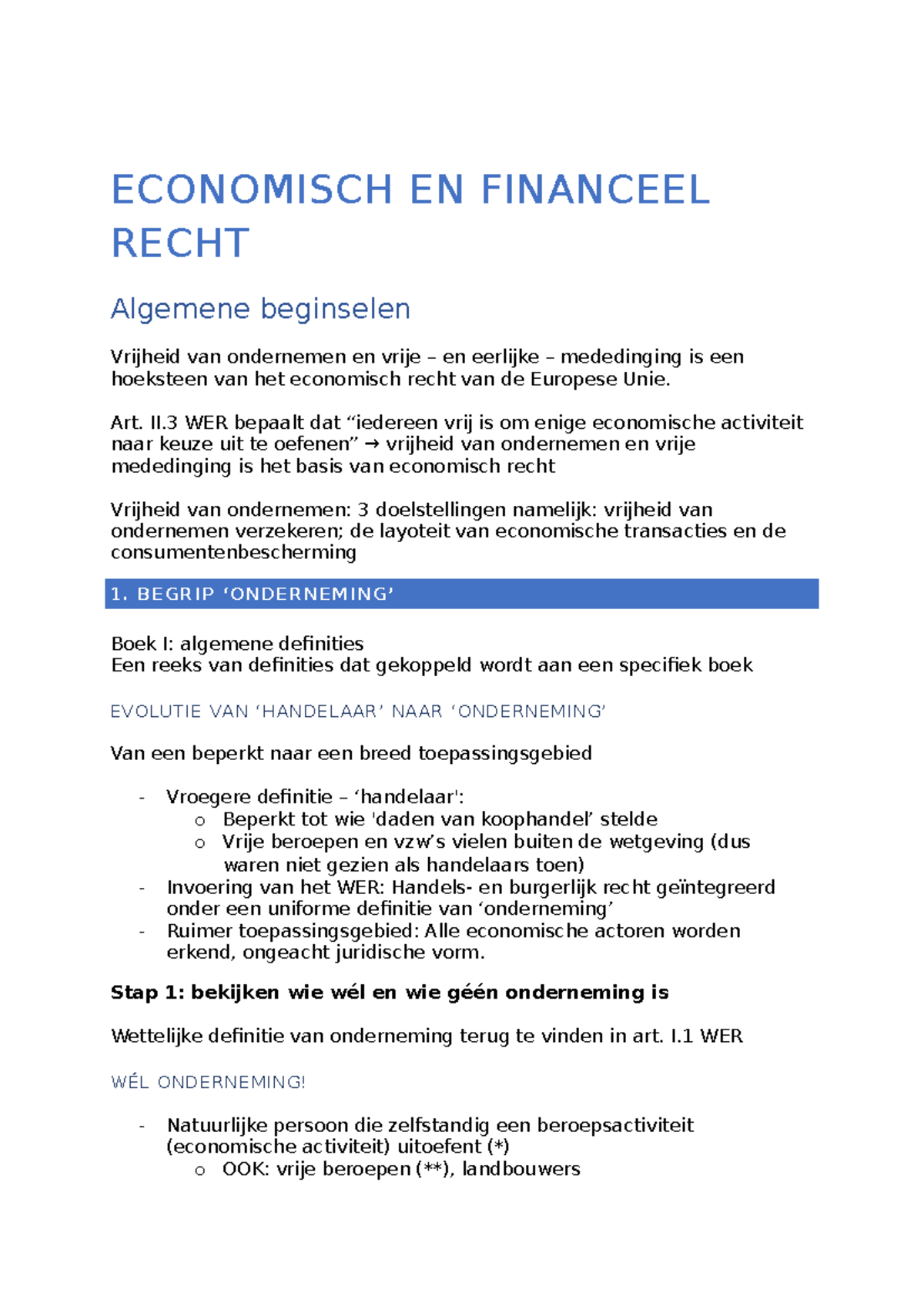 ECON 101: Algemene Beginselen van Economisch en Financieel Recht - Studocu