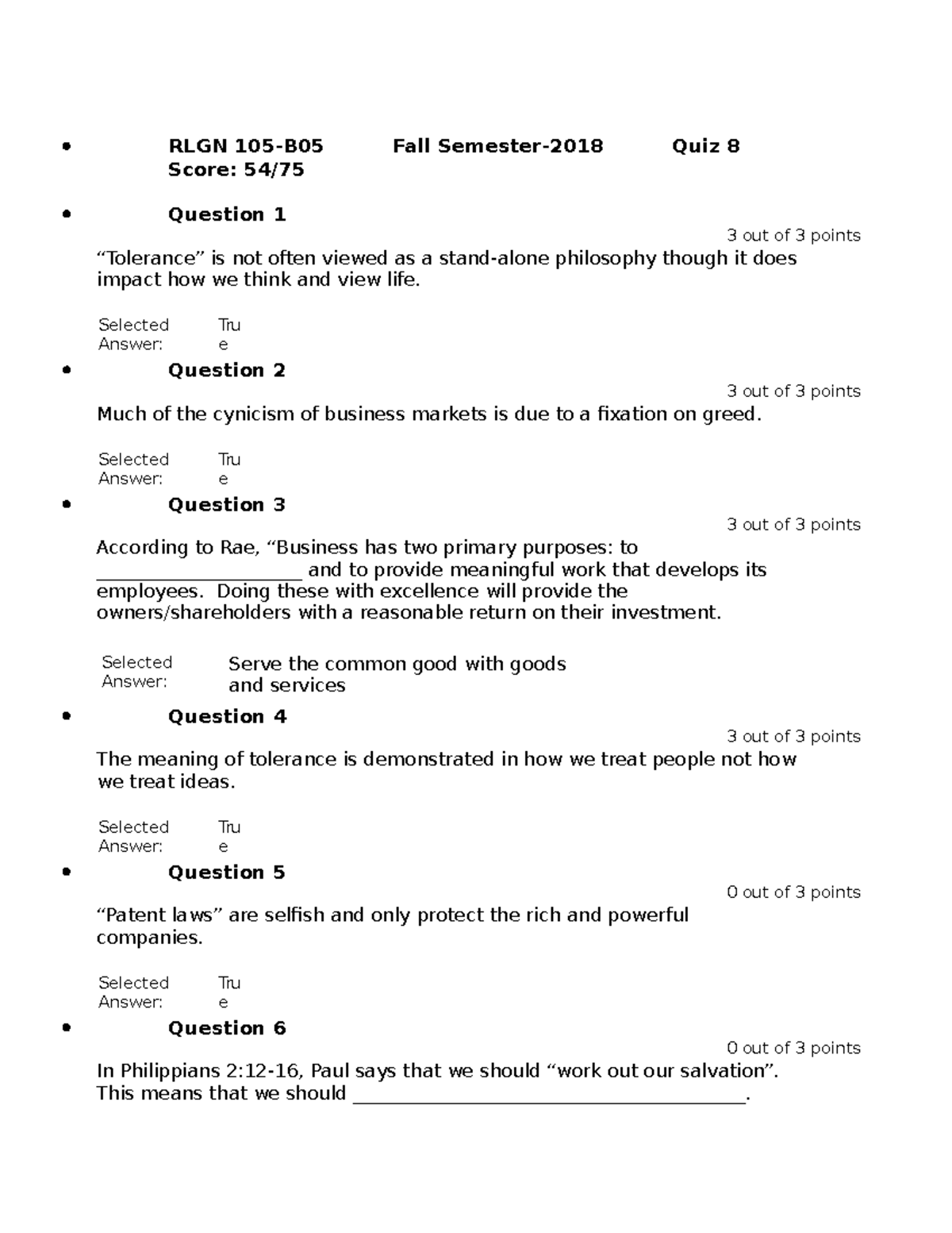 RLGN 105 Quiz 8 Review - Key Insights & Answers for Success - Studocu