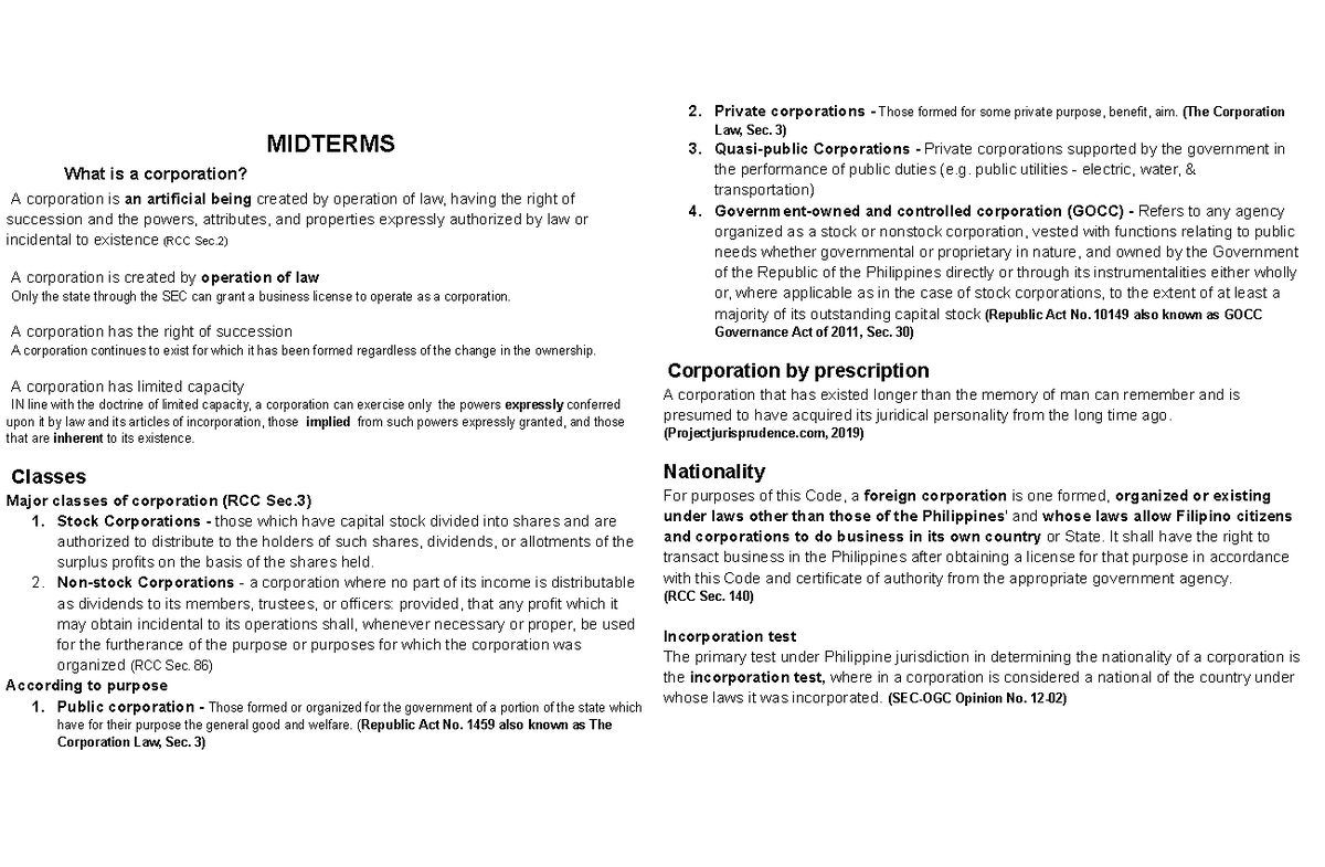BLR Midterm - Review and summarized notes - MIDTERMS What is a ...